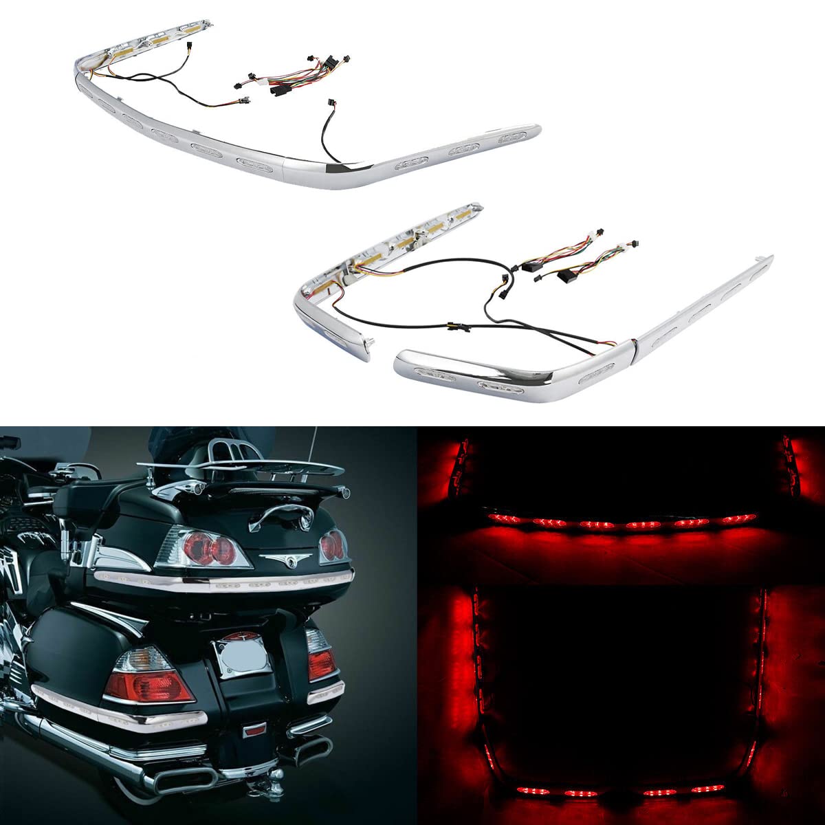 Premium LED Motorcycle Trunk & Saddlebag Lights for Honda Goldwing GL1800 2001-2017 - Clear Lens Decorative Trim Kit - Waterproof Accent Lighting for Night Riding Safety & Style Enhancement
