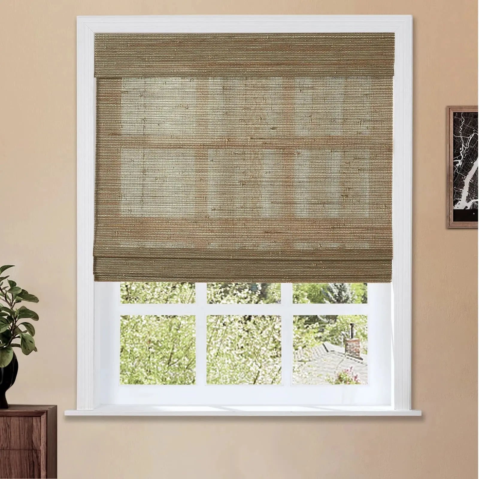 Natural Ramie Bamboo Woven Window Shade - Light Brown - Eco-Friendly & Durable - Perfect for Living Room, Bedroom & Patio Privacy