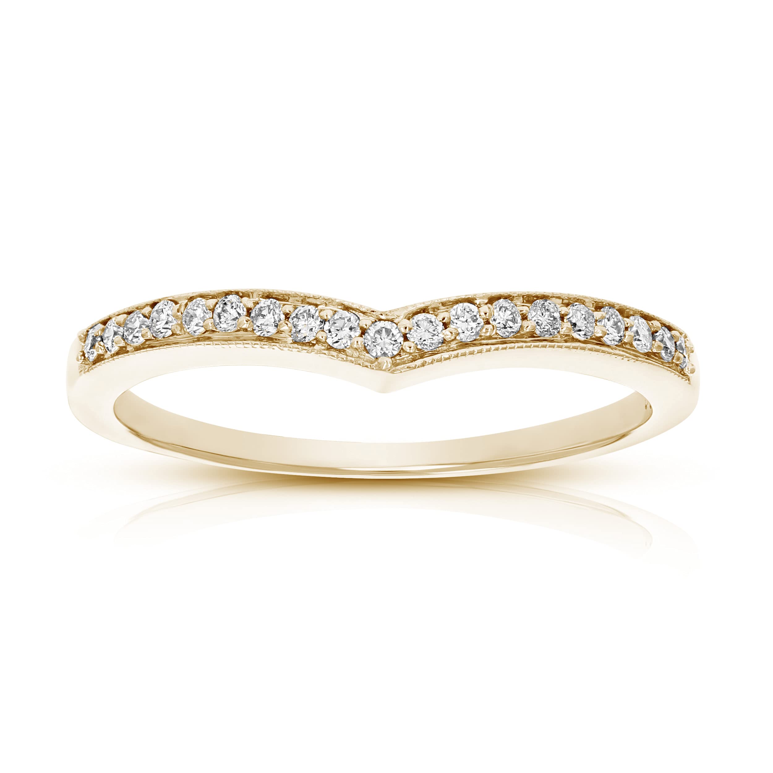 0.18cttw to 1cttw V-Shaped Round Diamond Wedding Band for Women - 14K Gold Milgrain Engagement Ring, Size 4.5-10 - Perfect for Anniversaries, Proposals & Bridal Jewelry Sets