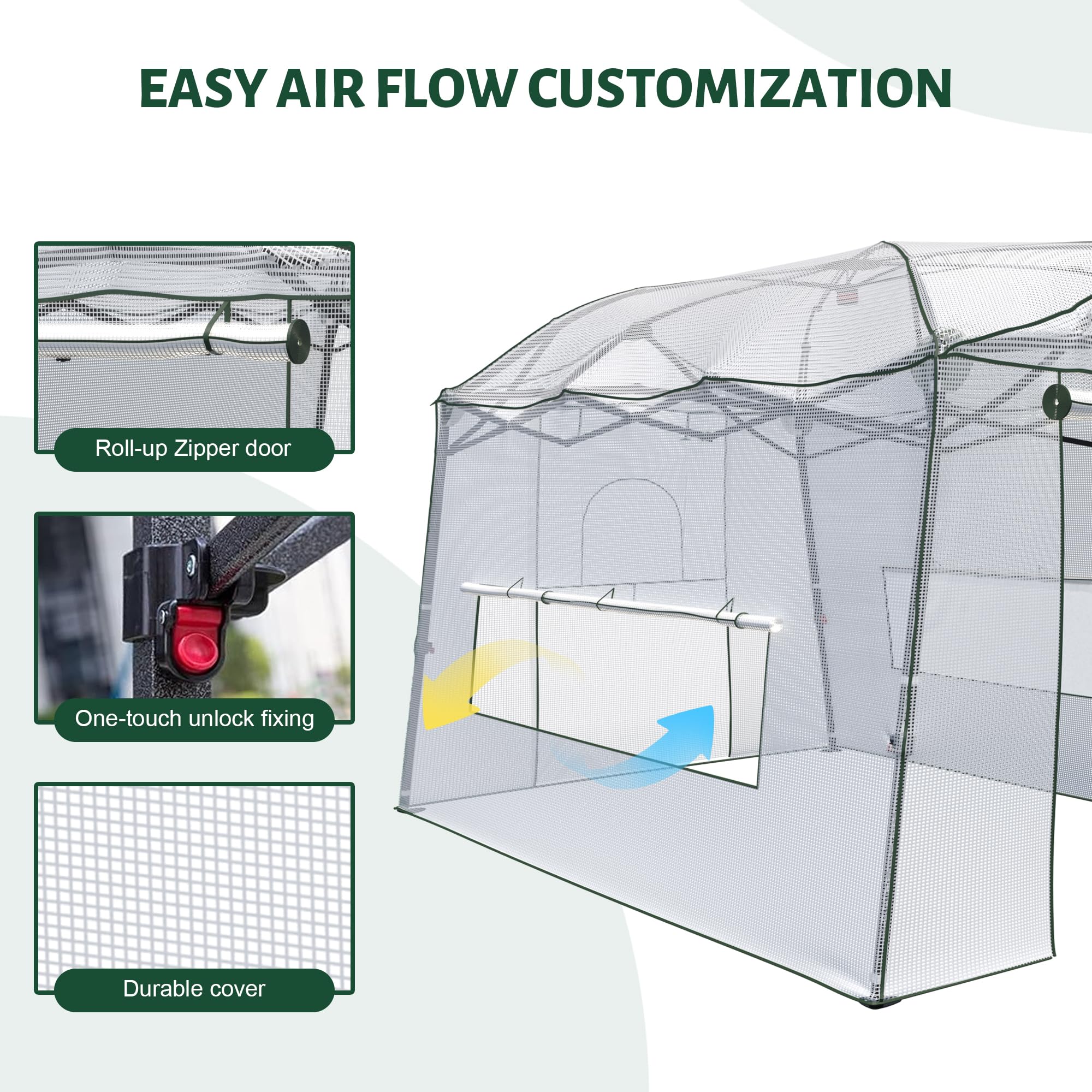 8.5 x 7 FT Walk-in Greenhouse for Plants | Portable Pop-up Garden Canopy with Adjustable Height & Durable PE Cover | Indoor Outdoor Use for Gardening, Seed Starting, Plant Protection (Clear/White)