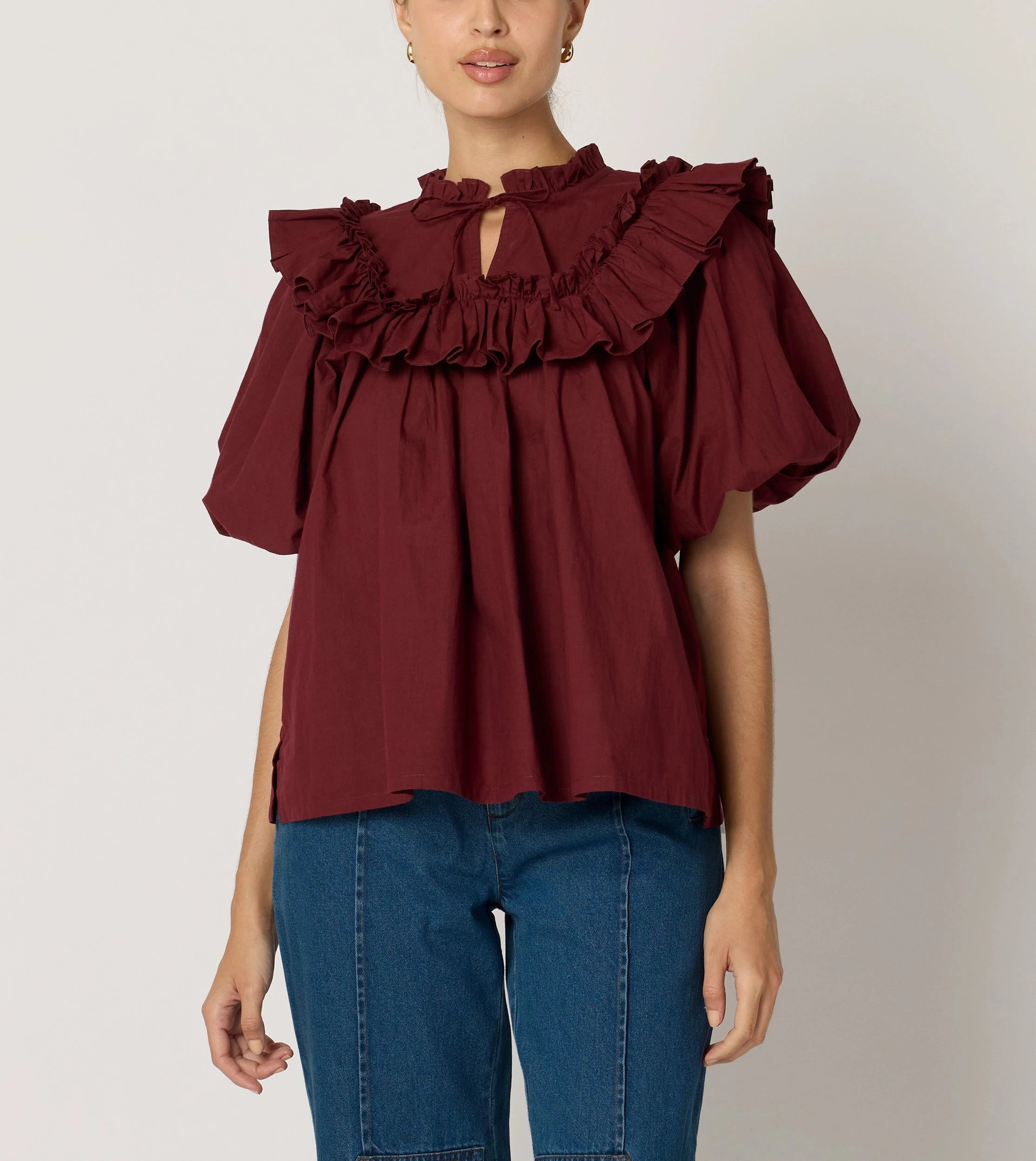 Janet Blouse Women's Fashion Top - Dark Crimson Red Long Sleeve Blouse for Office, Party & Casual Wear