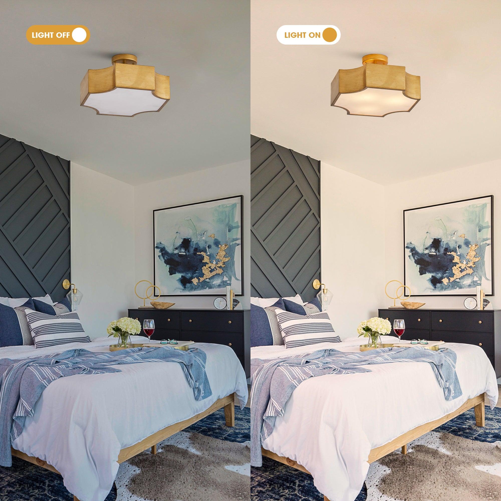 Vintage Golden LED Semi Flush Mount Ceiling Light Fixture - 3 Lights, Energy Efficient, Warm White - Perfect for Entryway, Hallway, Closet, Kitchen, Bedroom, and Dining Room Lighting