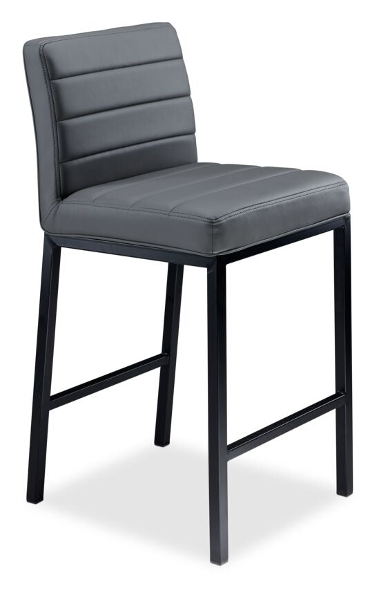 Amos Counter Height Stool - Grey Leather Look Bar Stool for Kitchen Island, Breakfast Nook & Home Bar - Adjustable Height & Comfortable Seating