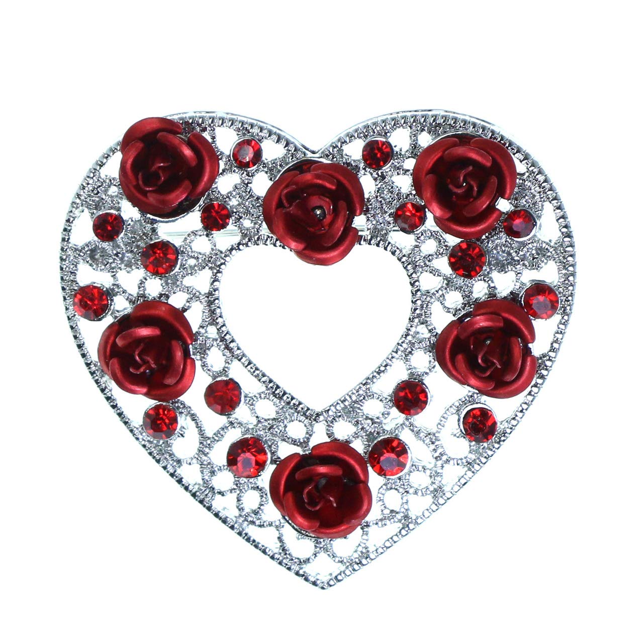 Elegant Heart Shaped Brooch Pin with Rose & Rhinestone Accents - Vintage Style Jewelry for Women - Perfect for Weddings, Anniversaries, Prom & Special Occasions