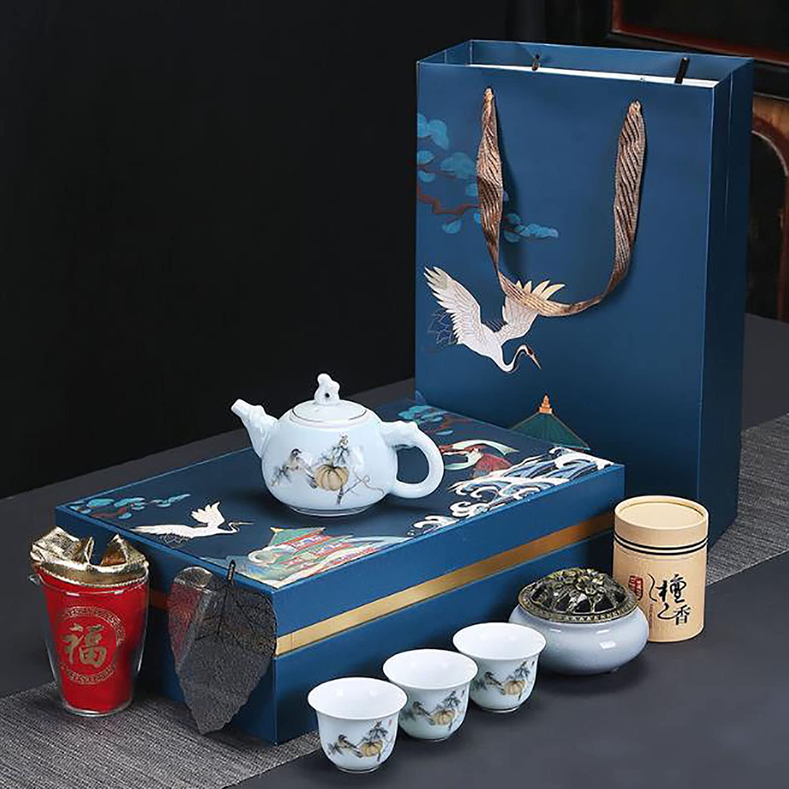WMZUSA Kung Fu Tea Set - Ceramic Chinese Style Hand-Painted Tea Set with Retro Cultural Design | Perfect for Tea Ceremonies, Home Decor & Business Gifts