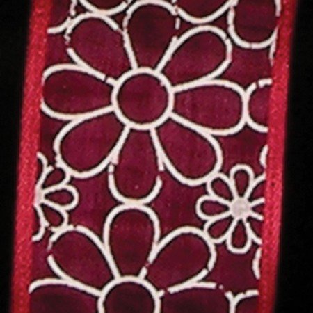 Red Takeshi Flower Sheer Wired Craft Ribbon 1.5