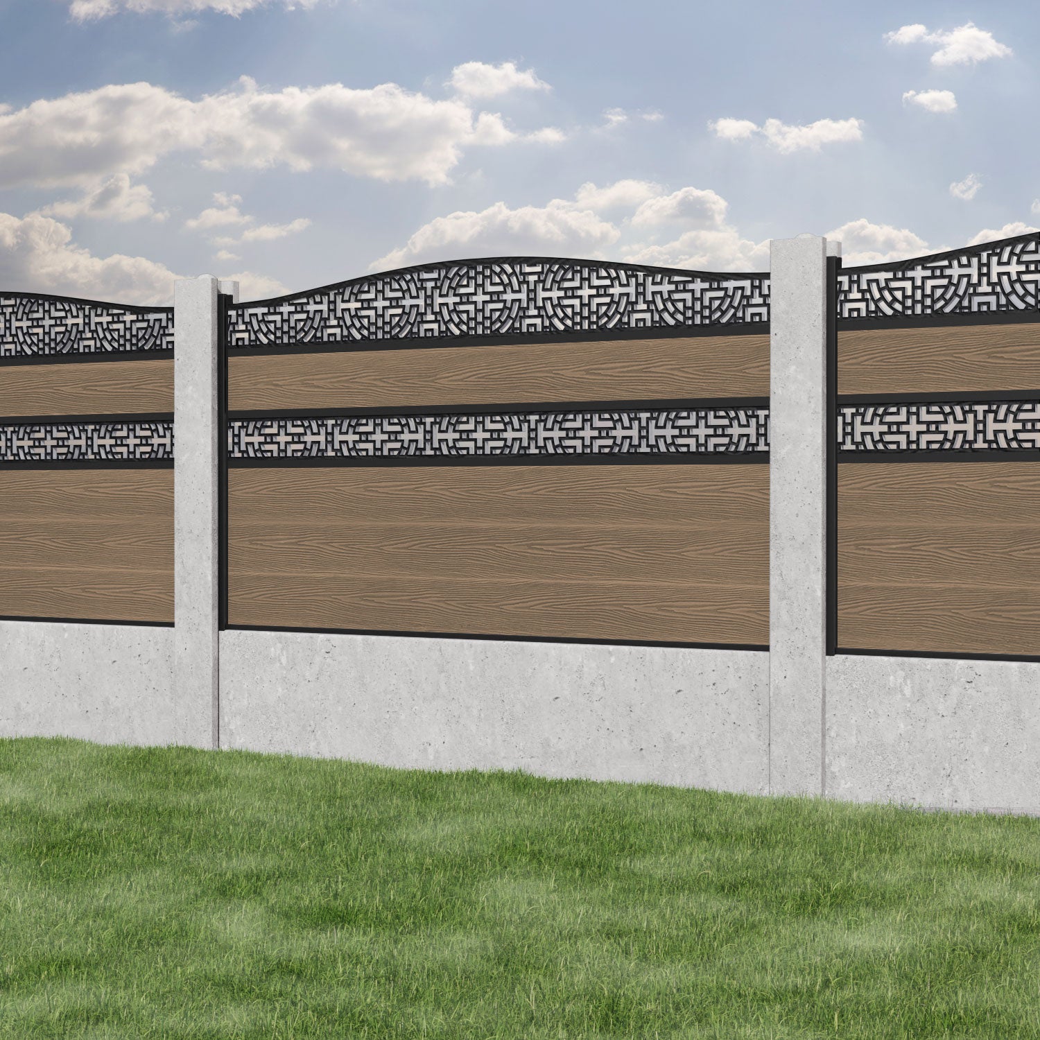 Classic Kumo Curved Top Split Screen Fence Panel - Premium Teak Wood Privacy Screen for Outdoor Spaces - Perfect for Backyard, Garden, and Poolside Privacy Fencing on Existing Concrete Posts