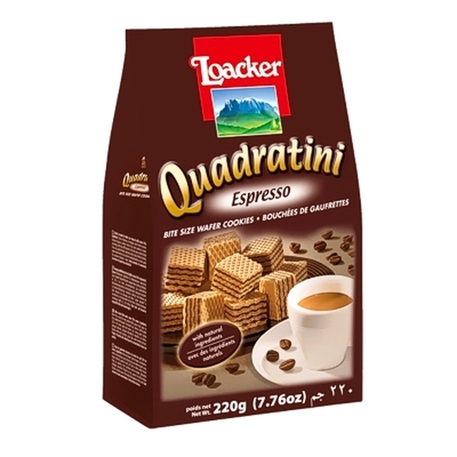 Loacker Waffles Quadratini Espresso - 220g Italian Wafer Cookies - Perfect for Coffee Break, Office Snacks & Gift Giving