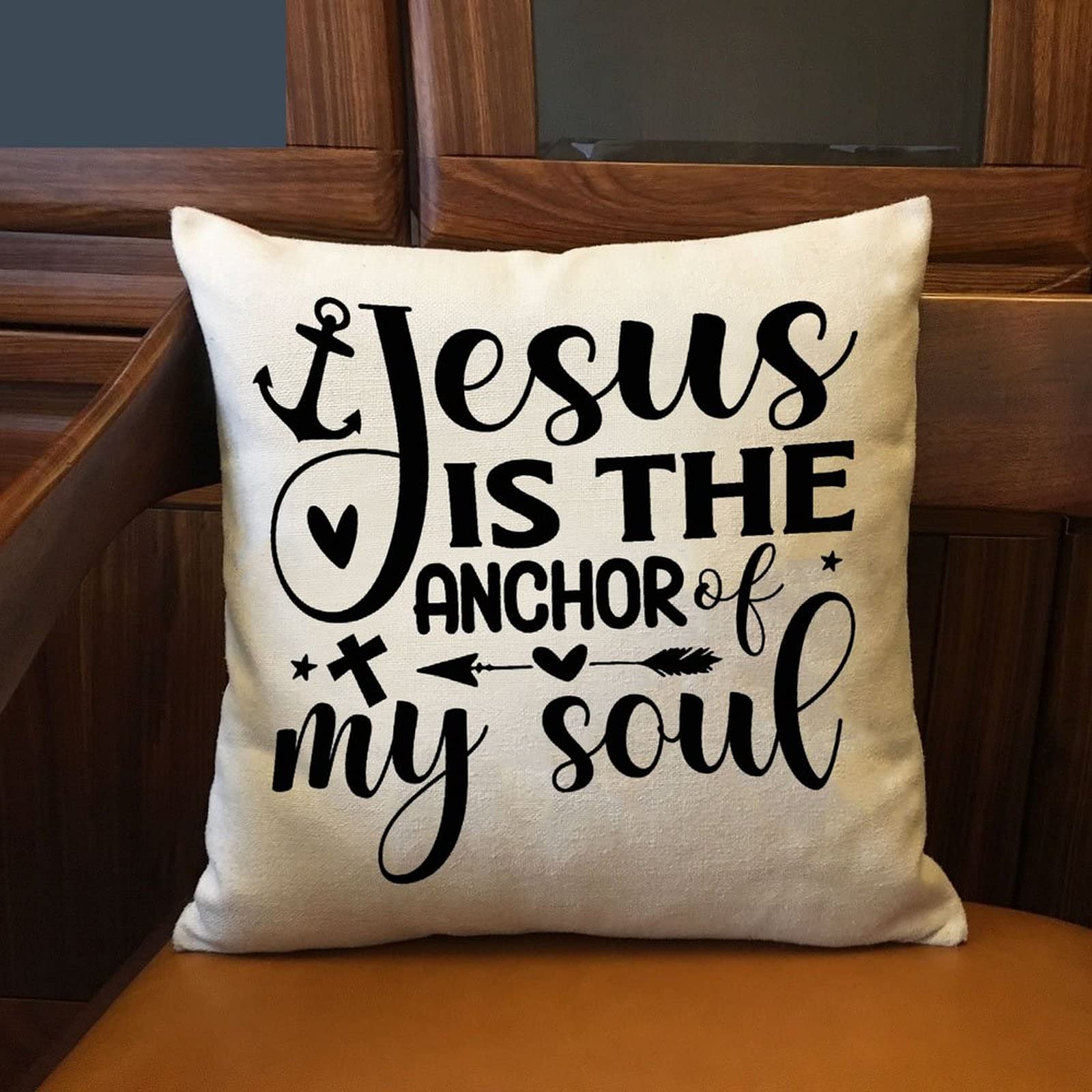 Bible Quotes Christmas Pillow Cover - 'Jesus is The Anchor of My Soul' Religious Christian Home Decor for Sofa, Couch - Inspirational Gift for Holidays, Birthday & Faith-Based Home Decorating