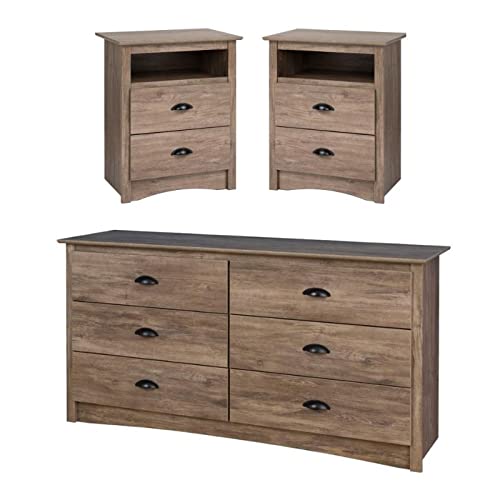 Home Square 3-Piece Bedroom Set - 2 Tall 2-Drawer Nightstands & 6-Drawer Dresser for Master Bedroom, Guest Room, or Apartment Furniture