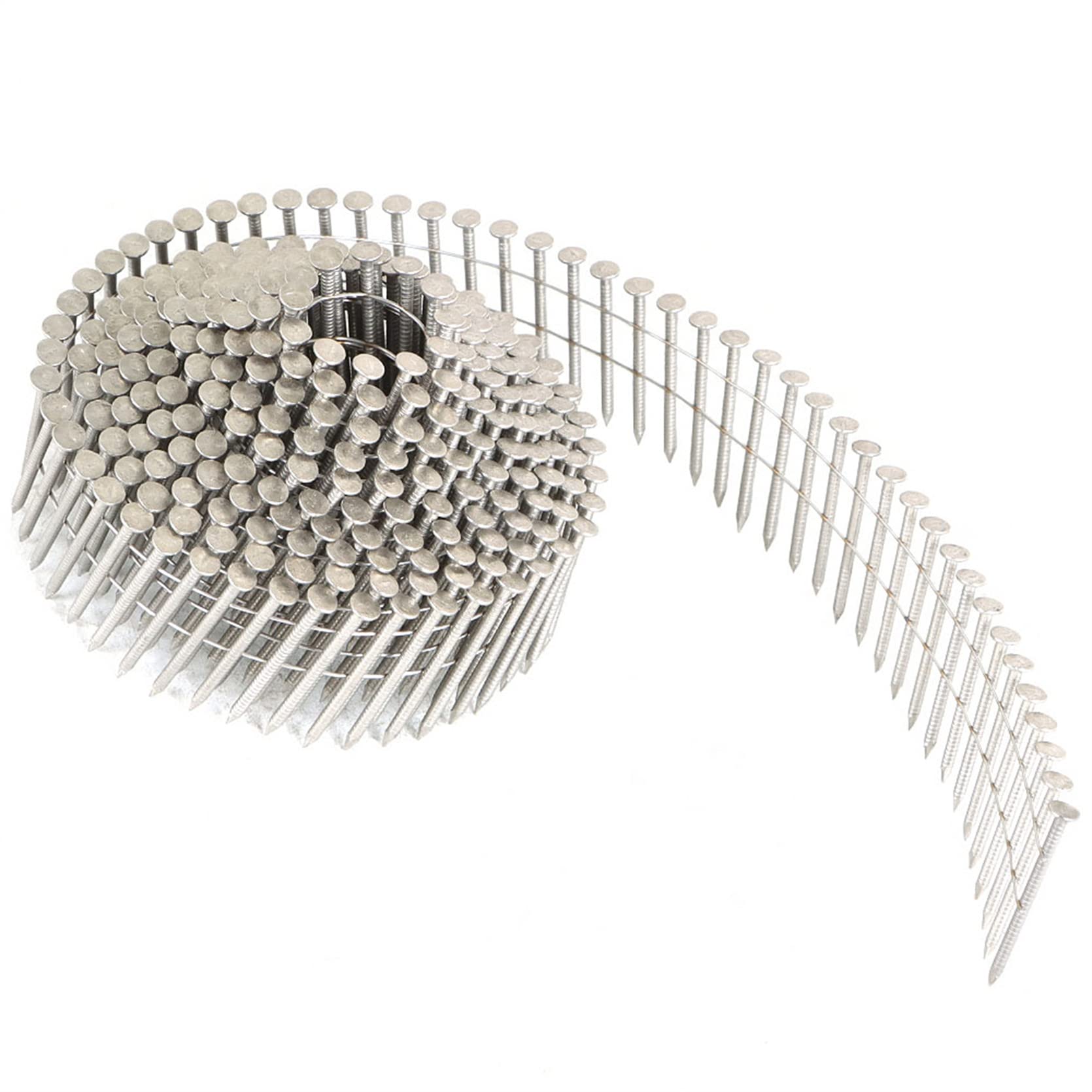 3600 Count 1-1/4 Inch 15-Degree Collated Wire Coil Nails - 0.09 Inch Ring Shank Stainless Steel Siding Nails for Lathing, Sheathing & Framing - Perfect for Roofing, Fencing & Exterior Construction Projects