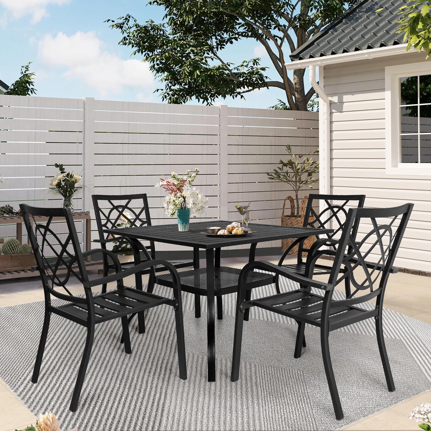 Crownland 5-Piece Outdoor Dining Set - 4 Stackable Metal Chairs & Square Patio Table with 1.57