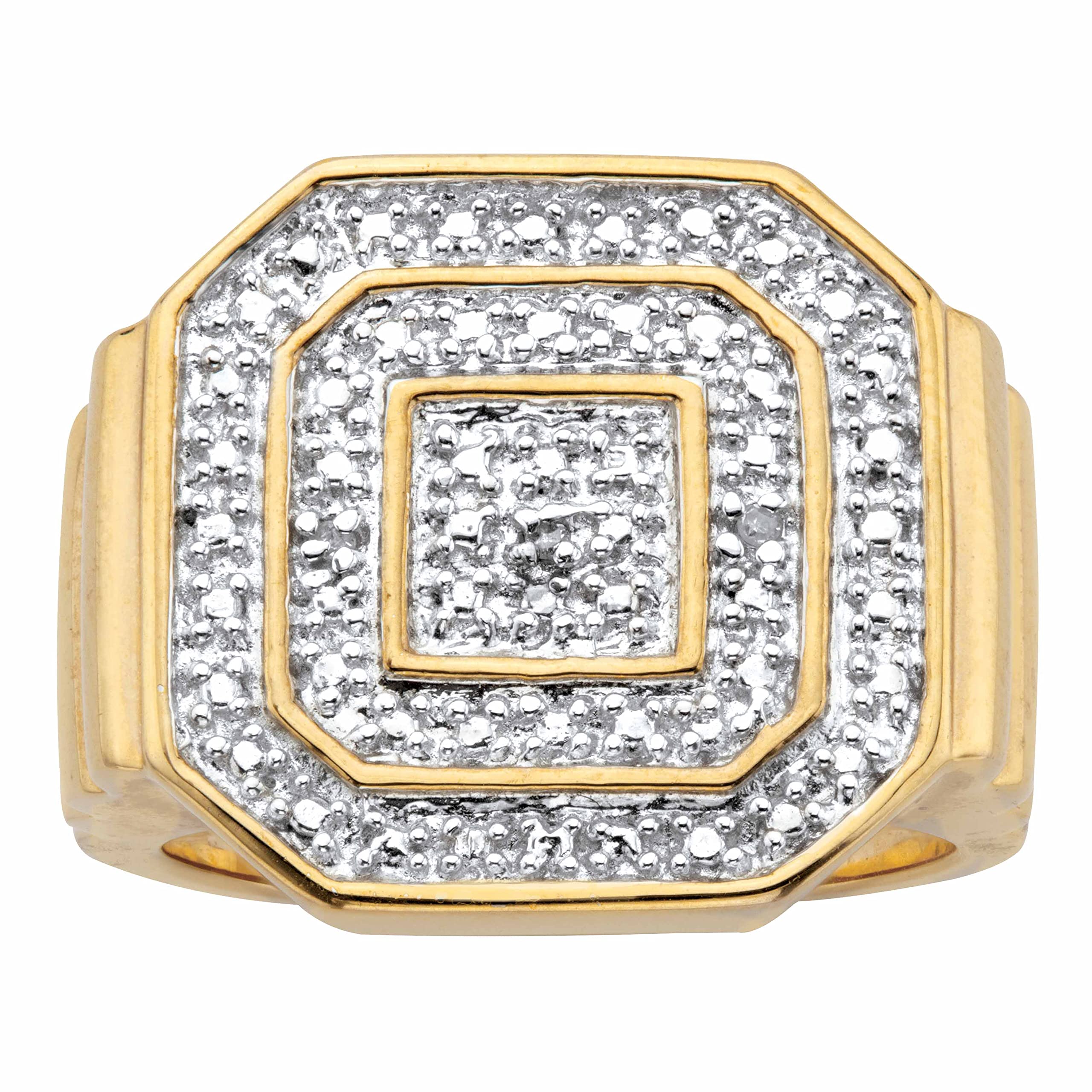 Men's 14K Gold-Plated Round Cut Genuine Diamond Accent Octagon Ring for Wedding, Anniversary & Special Occasions