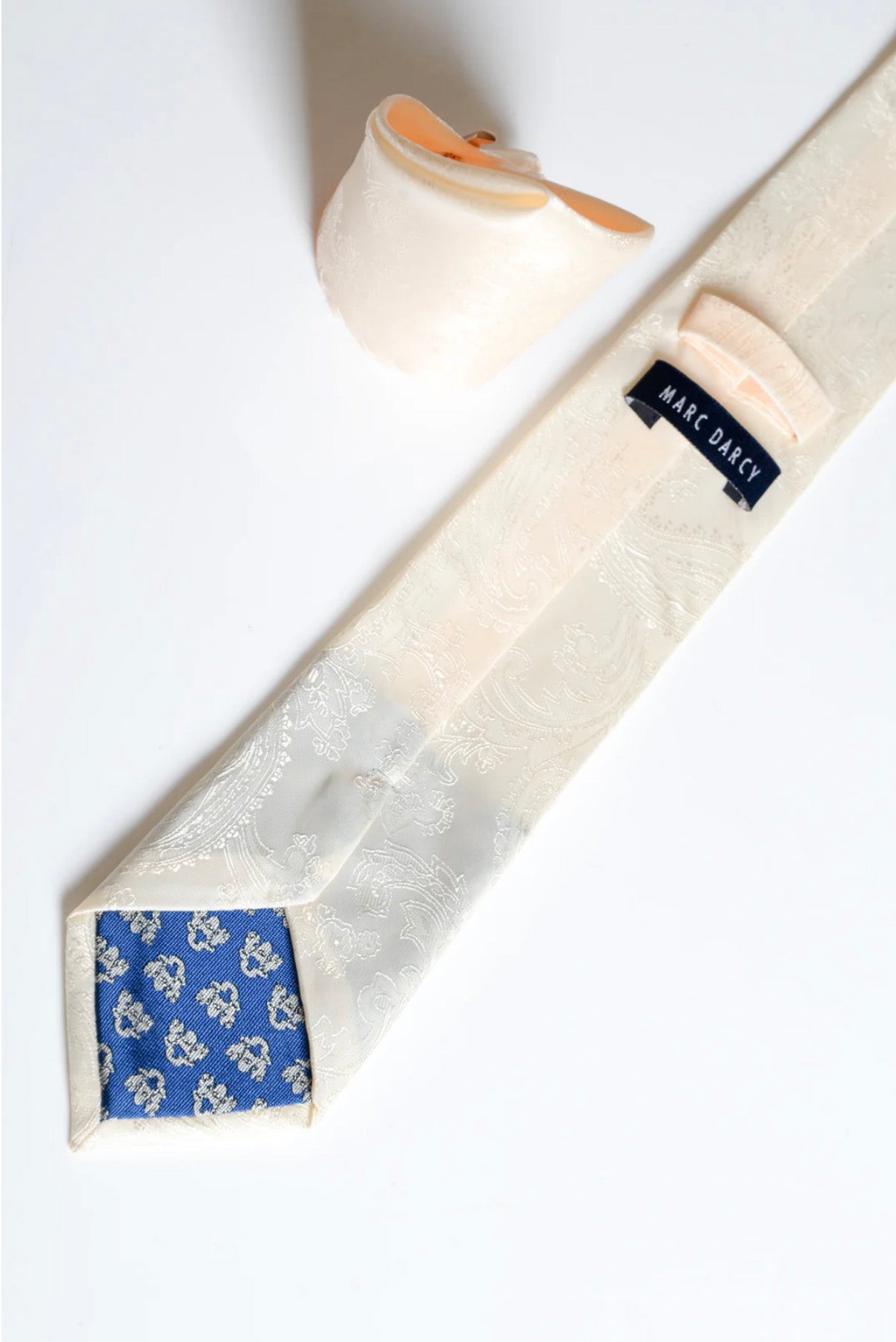 Elegant MD PAISLEY Cream Paisley Tie and Pocket Square Set for Men - Perfect for Weddings, Business Meetings & Formal Events