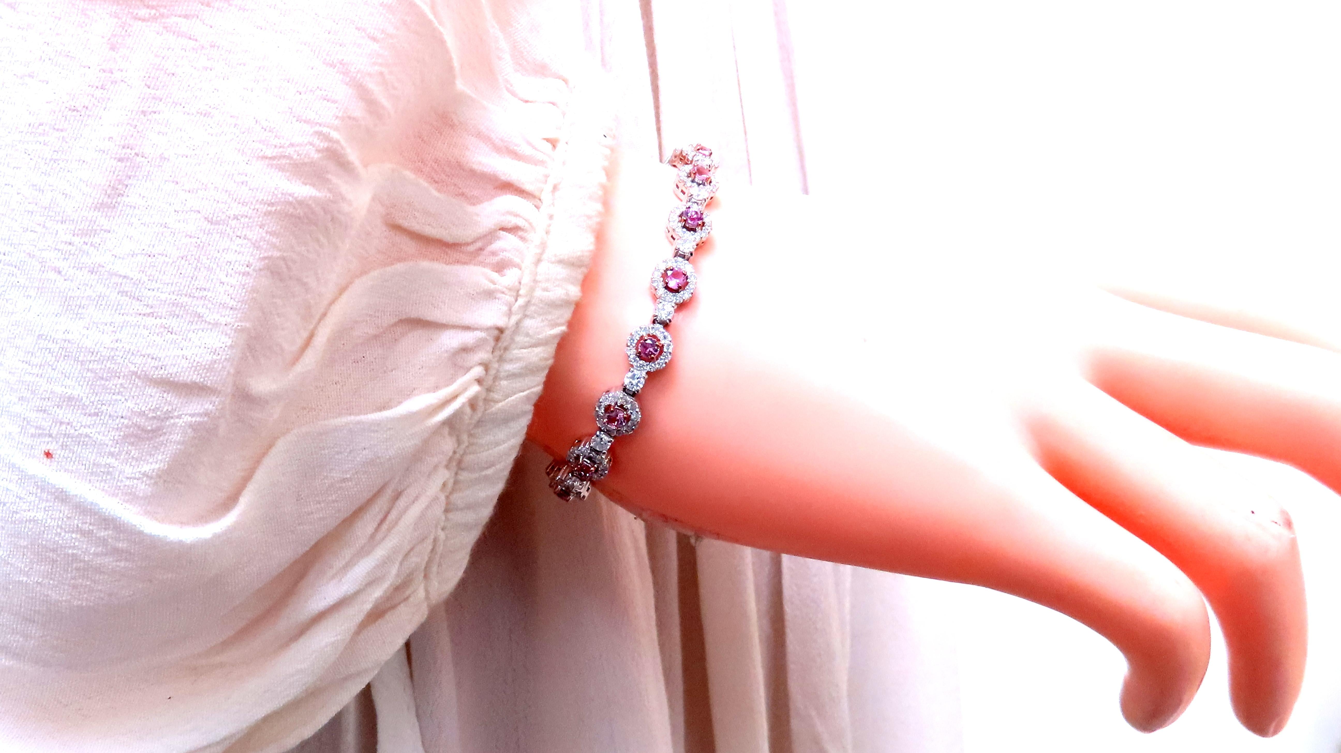 Natural Pink Sapphire and Diamond Tennis Bracelet in 14K Gold - Elegant Jewelry for Women, Perfect for Weddings, Parties & Special Occasions