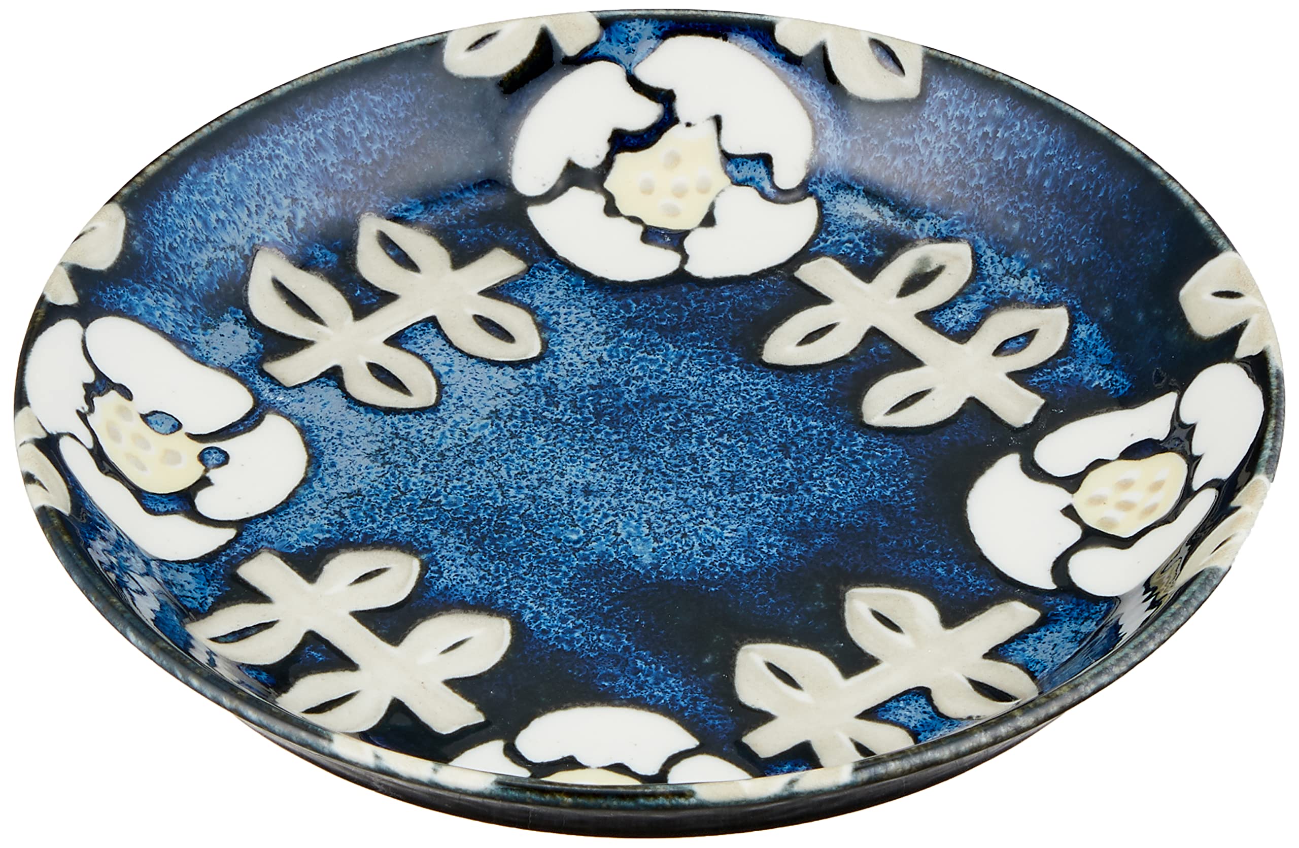Aito 266131 Nordic Floral Plate - 5.5 Inch Navy Blue Japanese Ceramic Dish - Microwave & Dishwasher Safe Mino Ware - Perfect for Breakfast, Dessert & Scandinavian Style Dining