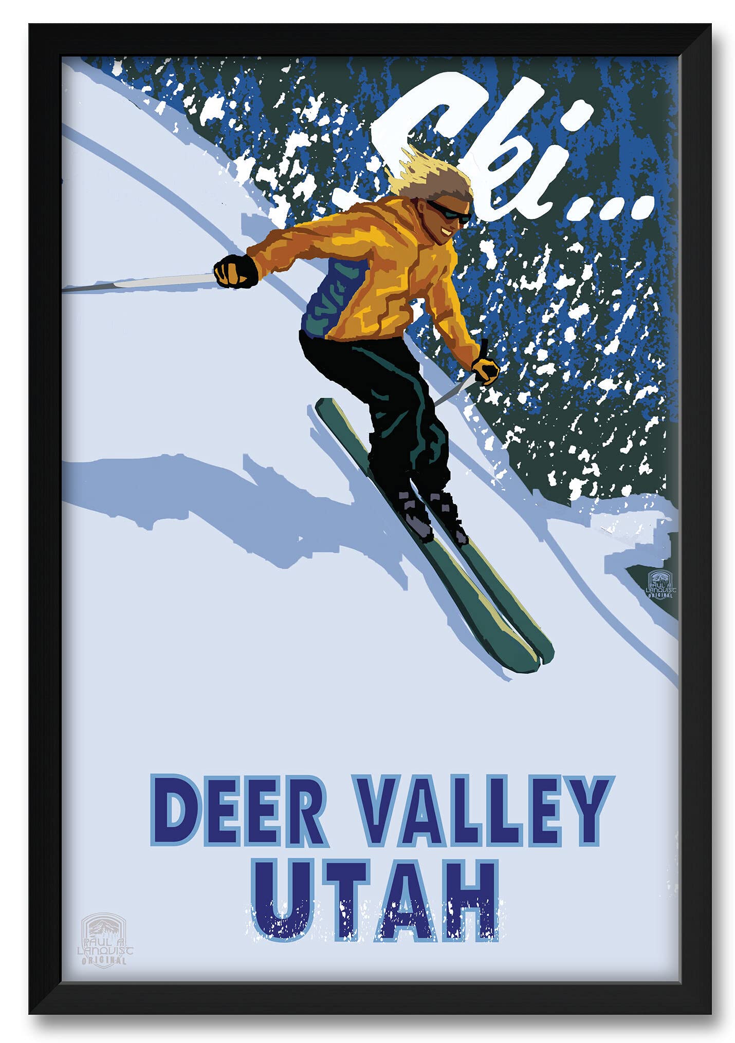 Deer Valley Ski Resort Utah Downhill Skier Framed Art Print - 26x38 Inch Winter Sports Wall Decor by Paul A. Lanquist - Perfect for Ski Lodge, Cabin, or Mountain Home Decor