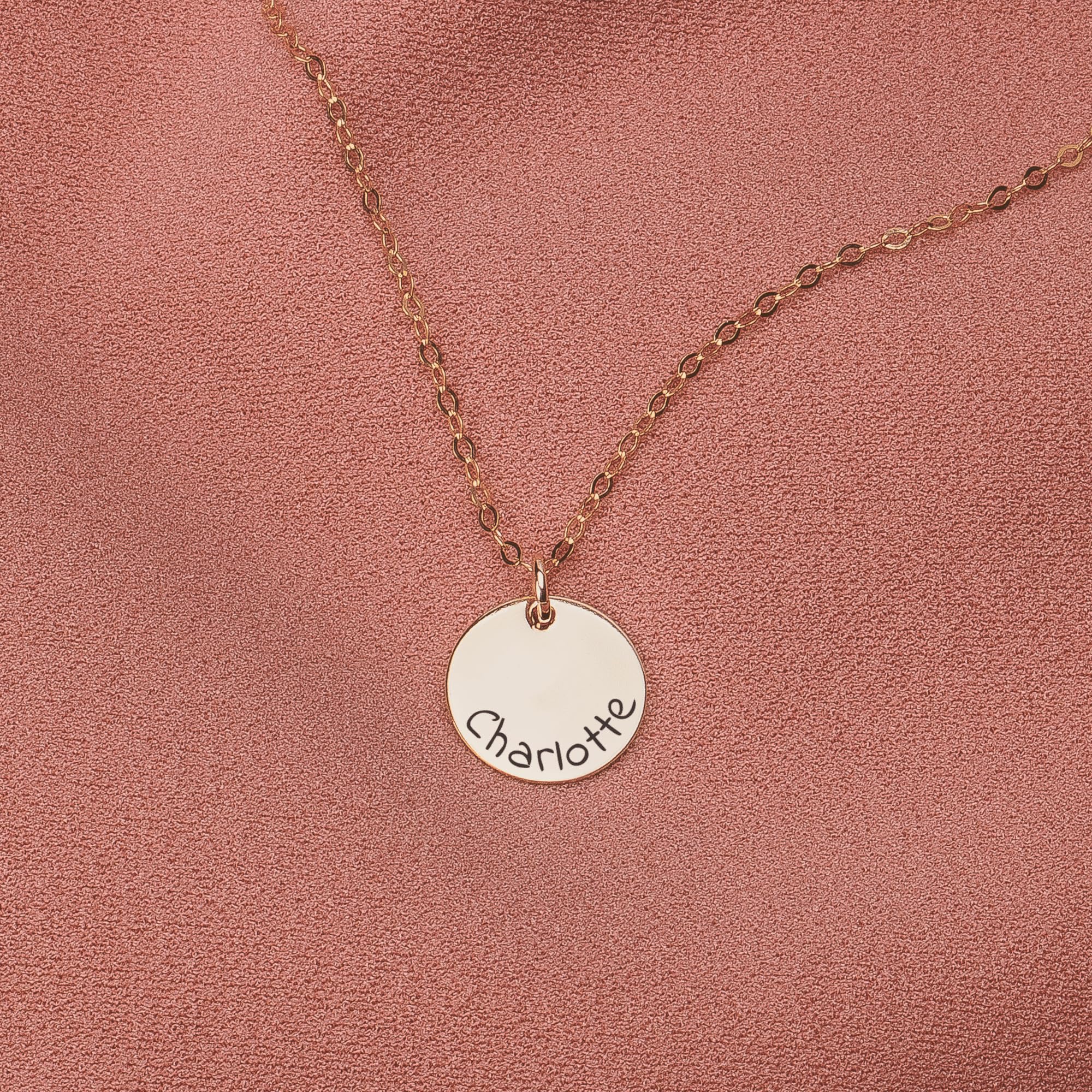 Personalized Engraved Round Disc Necklace - 14K Gold, Silver & Rose Gold Options | Custom Name Jewelry for Women, Gift for Her | Perfect for Anniversaries, Birthdays & Valentine's Day (16 Inch Chain)