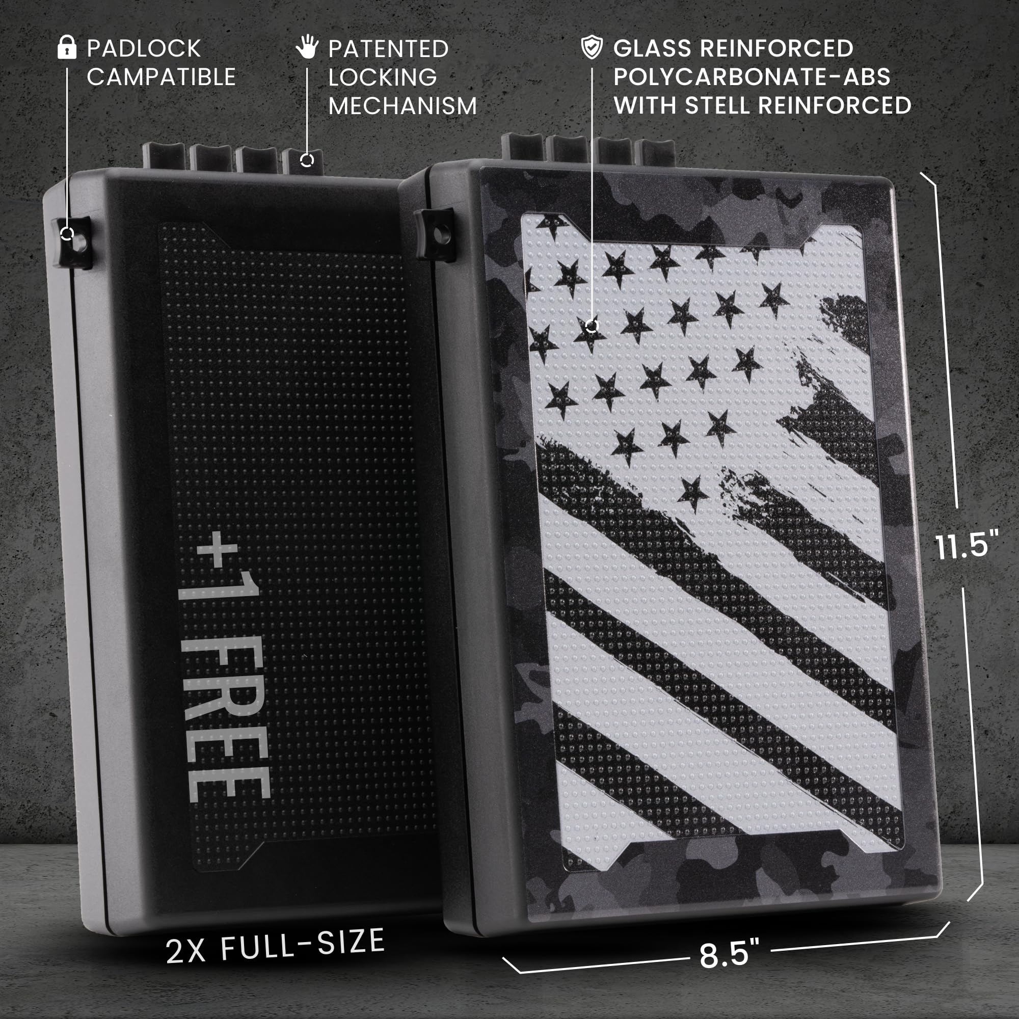 STOPBOX PRO Gun Safe - Portable Pistol Case for Car & Travel | Quick Access Handgun Storage | TSA Compliant | FLAG CAMO + BLACK (2 Pack)