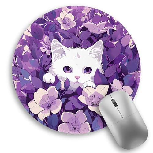 White Cat Purple Floral