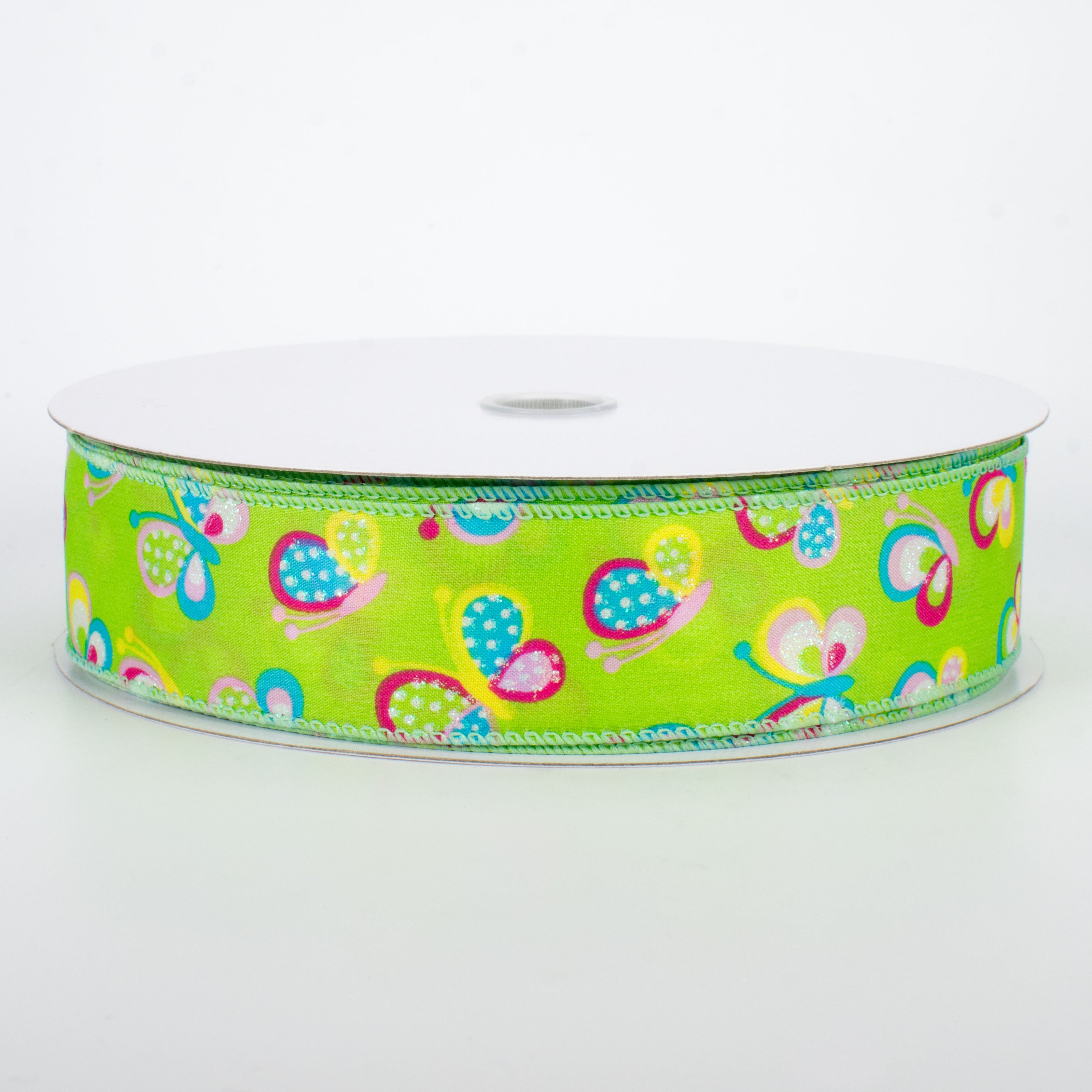 1.5 Inch Glitter Butterfly Ribbon - Lime Green (50 Yards) for Gift Wrapping, Party Decorations, DIY Crafts & Scrapbooking