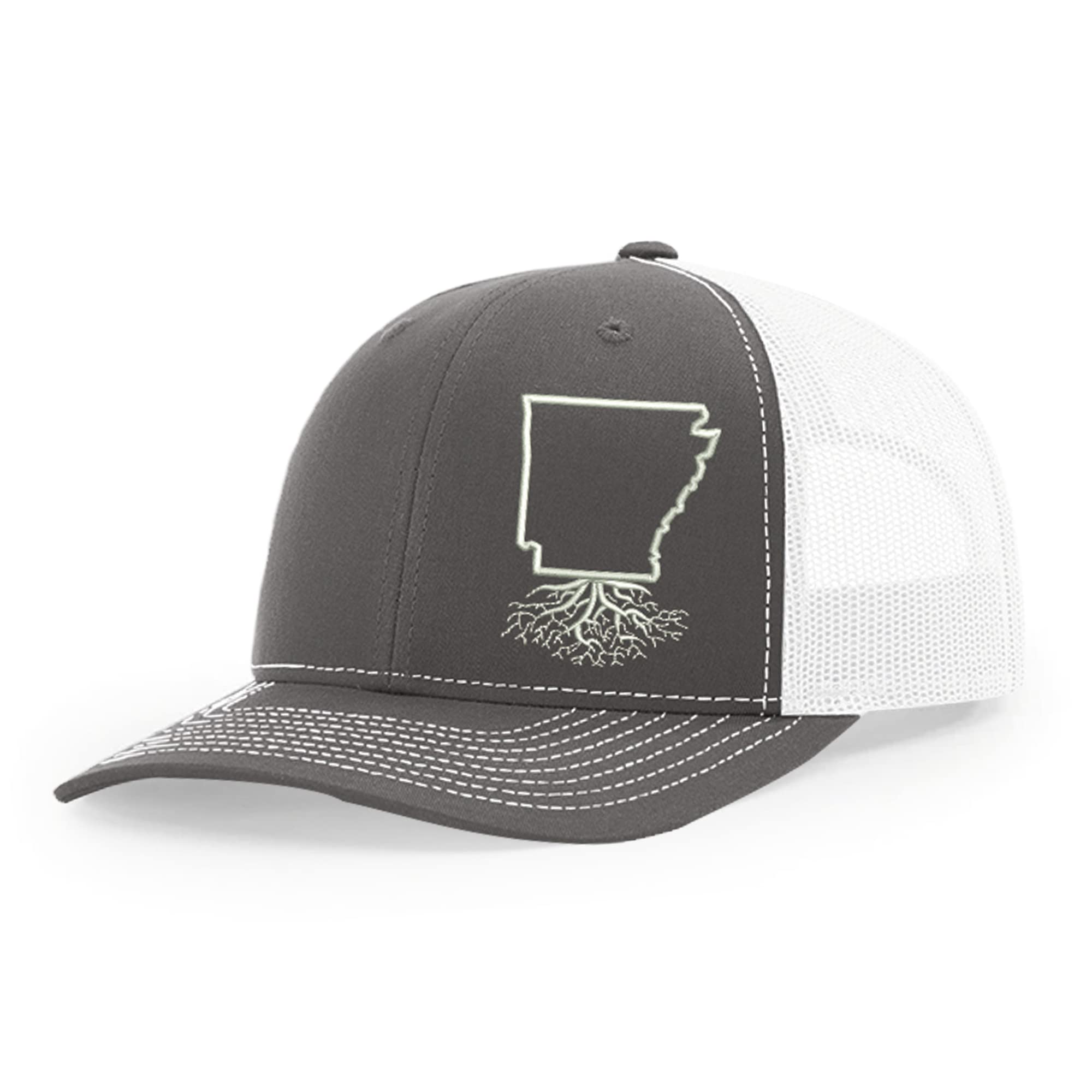 Arkansas Roots Snapback Hat - Stylish Unisex Baseball Cap with Mesh Back, Polyester Cotton Six-Panel Trucker Hat (Charcoal & White) - Perfect for Outdoor Activities, Sports & Casual Wear