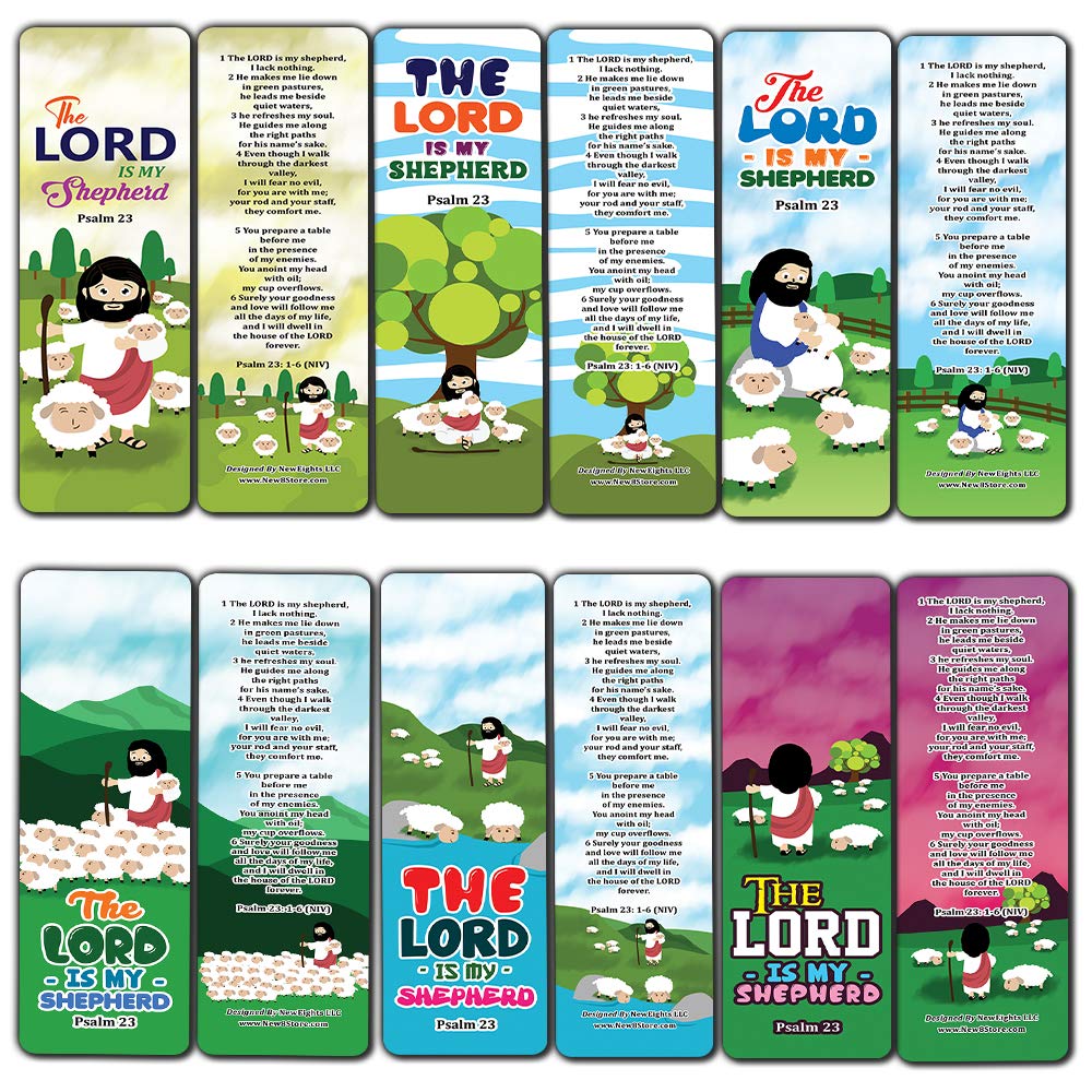 Psalm 23 The Lord is My Shepherd Bookmarks (12-Pack) - Religious Gift for VBS, Sunday School, Easter, Baptism, Thanksgiving & Christmas - Encouragement Cards for Kids, Boys & Girls - Perfect for Daily Bible Reading & Prayer Time