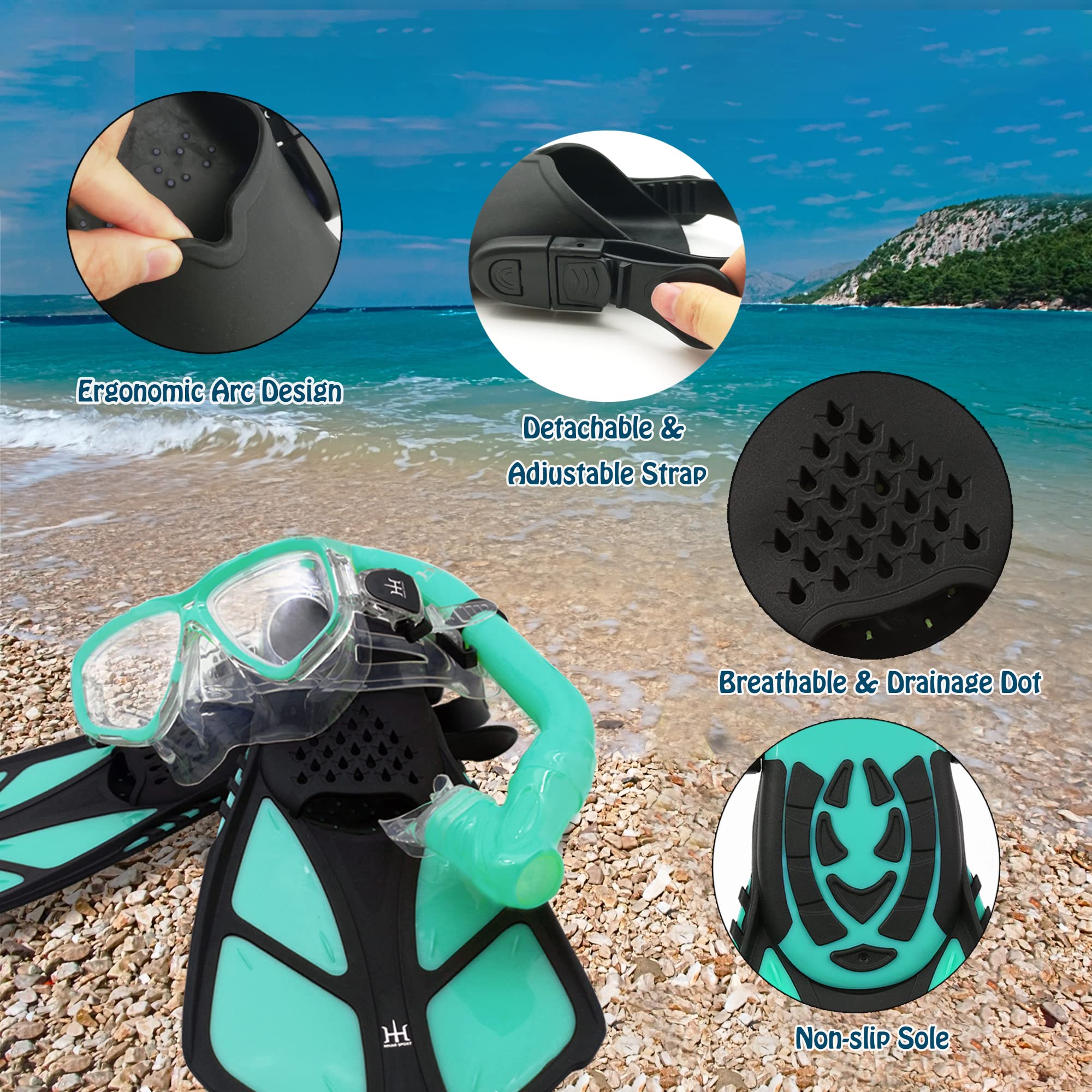 **Kids Snorkel Set - Adjustable Diving Mask, Snorkel & Swim Fins with Anti-Fog & Anti-Leak Design - Complete Snorkeling Gear for Swimming & Diving - Perfect for Beach Vacations & Pool Adventures**