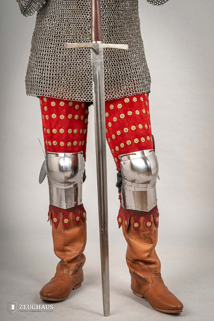 Red Suede Leather Splinted Leg Armor - Medieval Knight Costume, LARP, Cosplay & Renaissance Faire Accessory