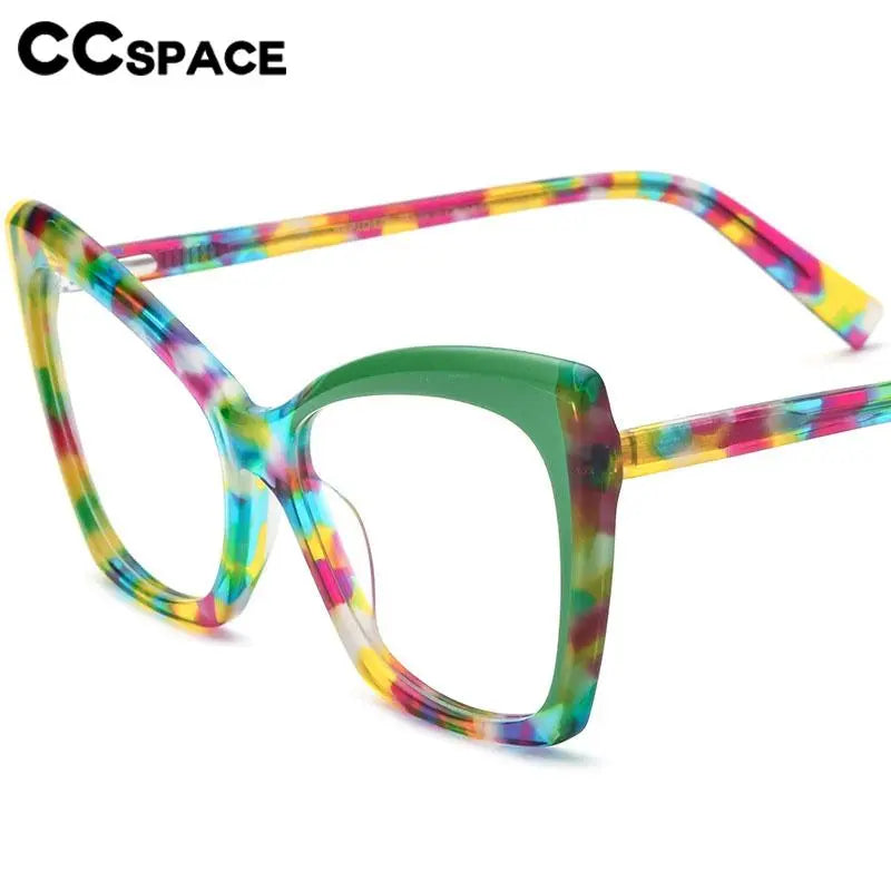 CCspace Unisex Full Rim Cat Eye Acetate Eyeglasses 56921 - Stylish Retro Frame for Men & Women - Perfect for Reading, Work, and Fashion Accessories