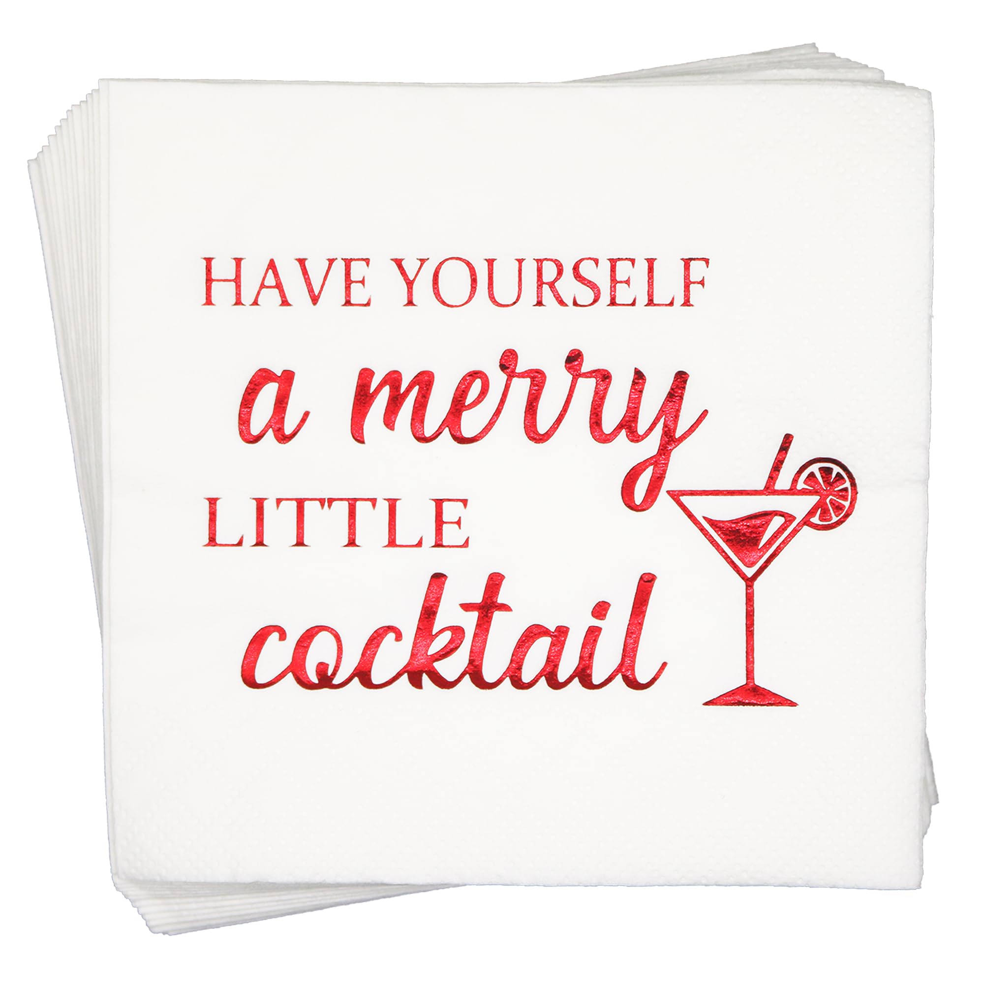 Merry Christmas Cocktail Napkins - 50-Pack 5x5 Inch Red Foil Holiday Party Napkins for Christmas Cocktails, Dinner Parties & Festive Gatherings