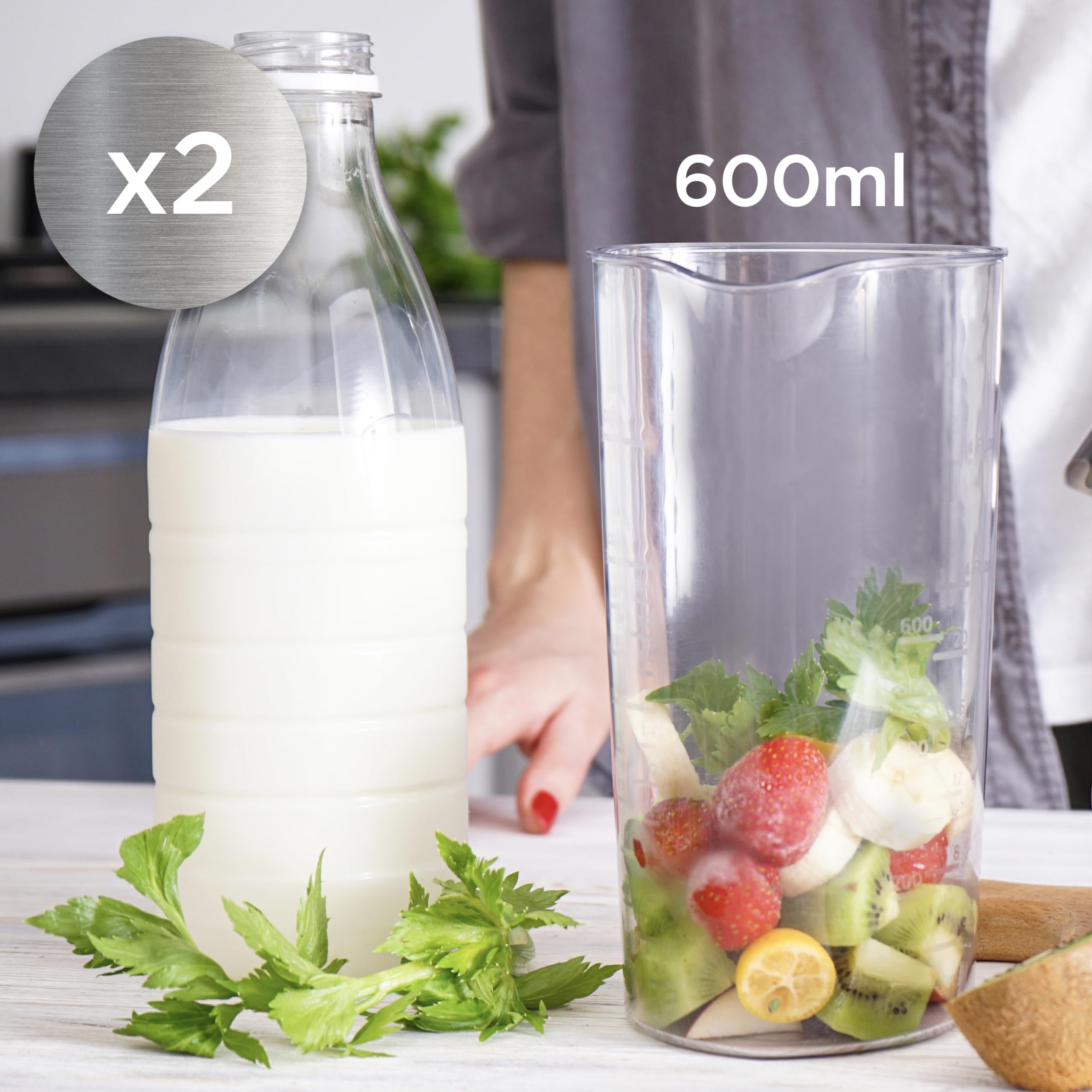 Duronic HB35C 350W Electric Hand Blender with Stainless Steel Blades | 40cm Immersion Stick Blender | 600ml Mixing Cup | Perfect for Baby Food, Smoothies, Soups & Baking | Lightweight & Powerful Kitchen Tool