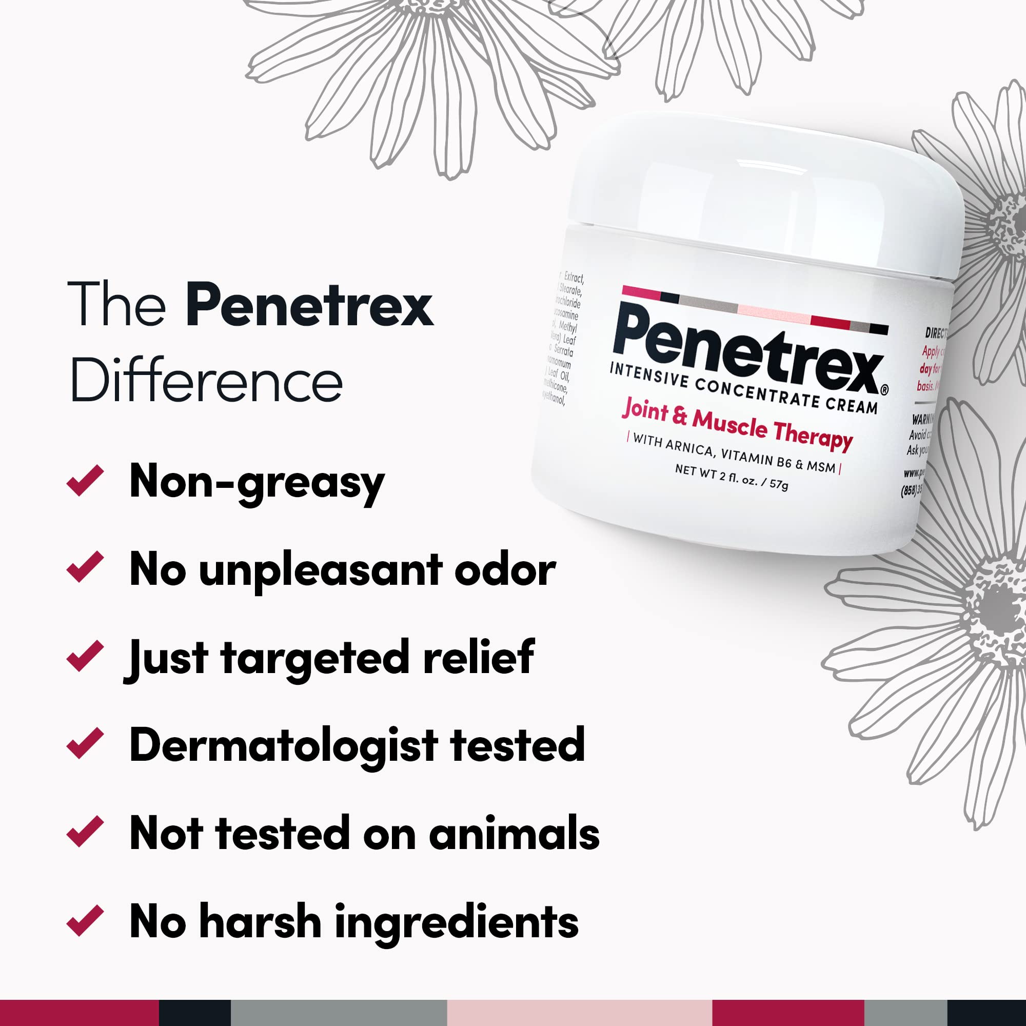 Penetrex Joint & Muscle Therapy Cream - Fast Pain Relief for Back, Neck, Hands & Feet - Soothing Whole Body Rub with Arnica, Vitamin B6, MSM & Boswellia - 2oz 3-Pack - Ideal for Athletes, Office Workers & Arthritis Sufferers
