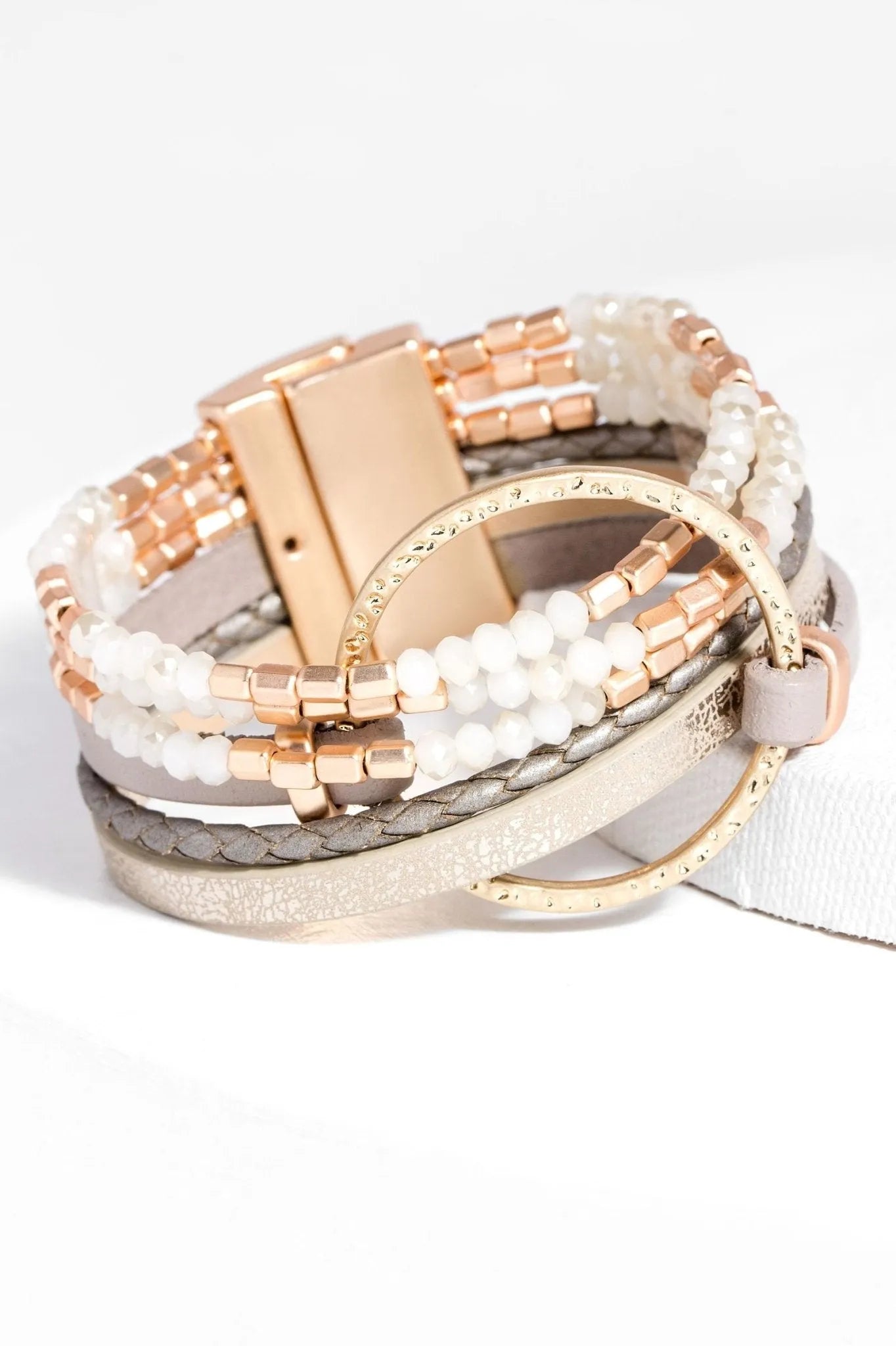 Elegant Leather Beaded Crystal Circle Bracelet for Women - Boho Chic Jewelry for Parties, Weddings & Everyday Wear