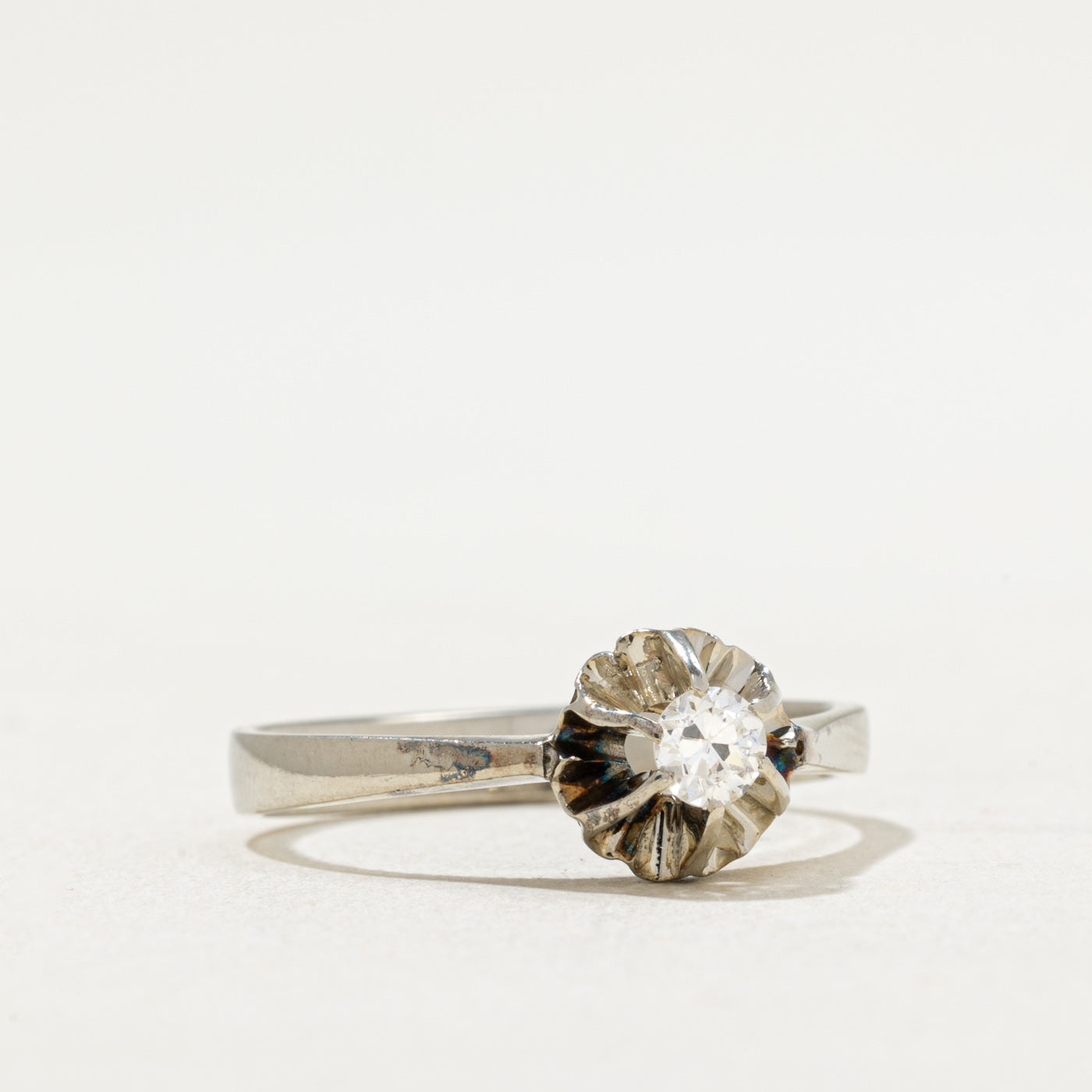 Vintage Belcher Set Diamond Engagement Ring - 0.20ct Round Cut Solitaire Wedding Band - Size 7.75 - Perfect for Proposals, Anniversaries & Romantic Occasions