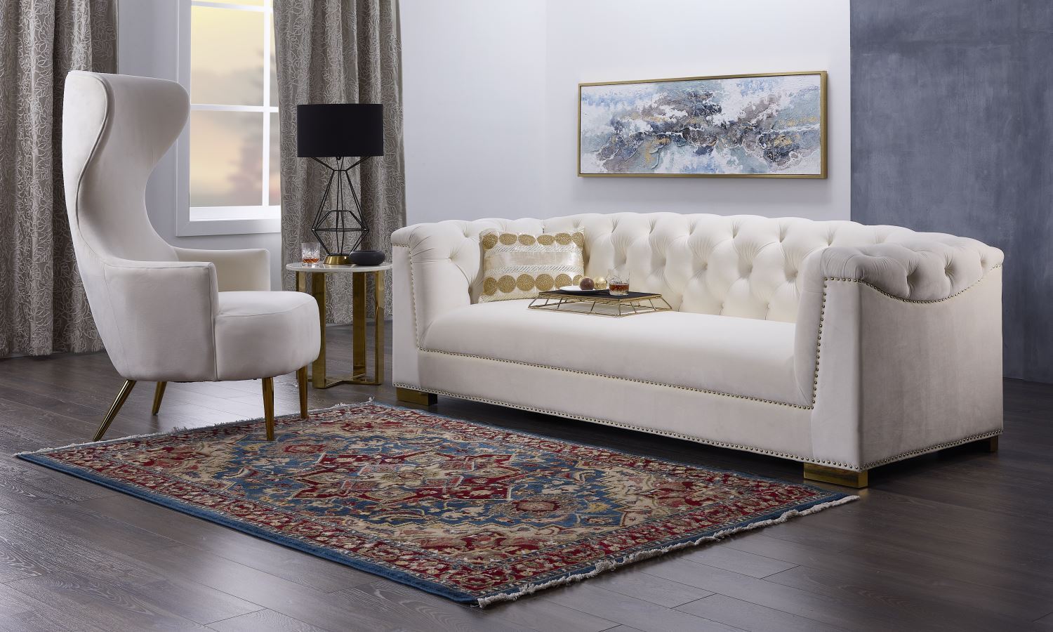 Luxury Corlett Velvet Sofa in Cream - Soft Modern Living Room Furniture for Small Spaces & Apartments | Perfect for Cozy Home Decor & Entertaining Guests
