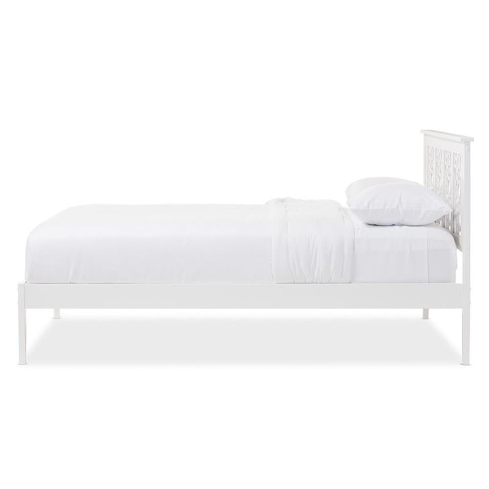 Allora Mid Century Modern Rubberwood Queen Size Platform Bed Frame - White | Solid Wood Bed with Storage Underneath | Perfect for Small Spaces & Minimalist Bedrooms