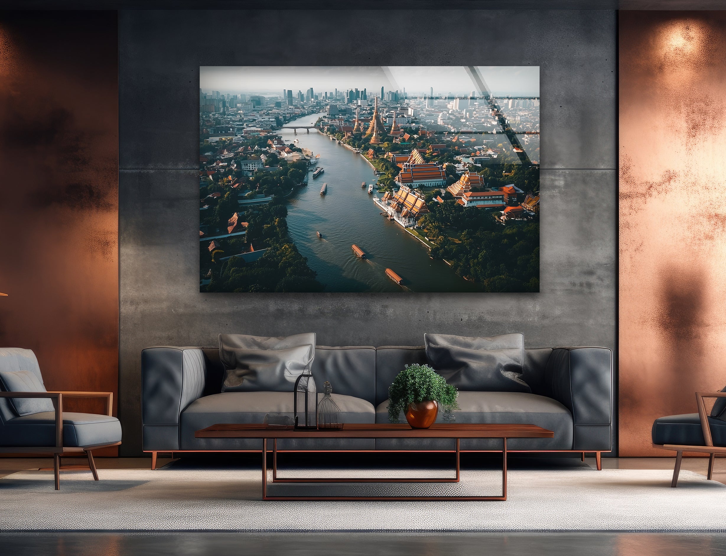 Bangkok Landscape Glass Wall Art - Stunning Thai Cityscape Decor for Living Room, Bedroom & Office - Perfect Modern Home & Office Wall Decor