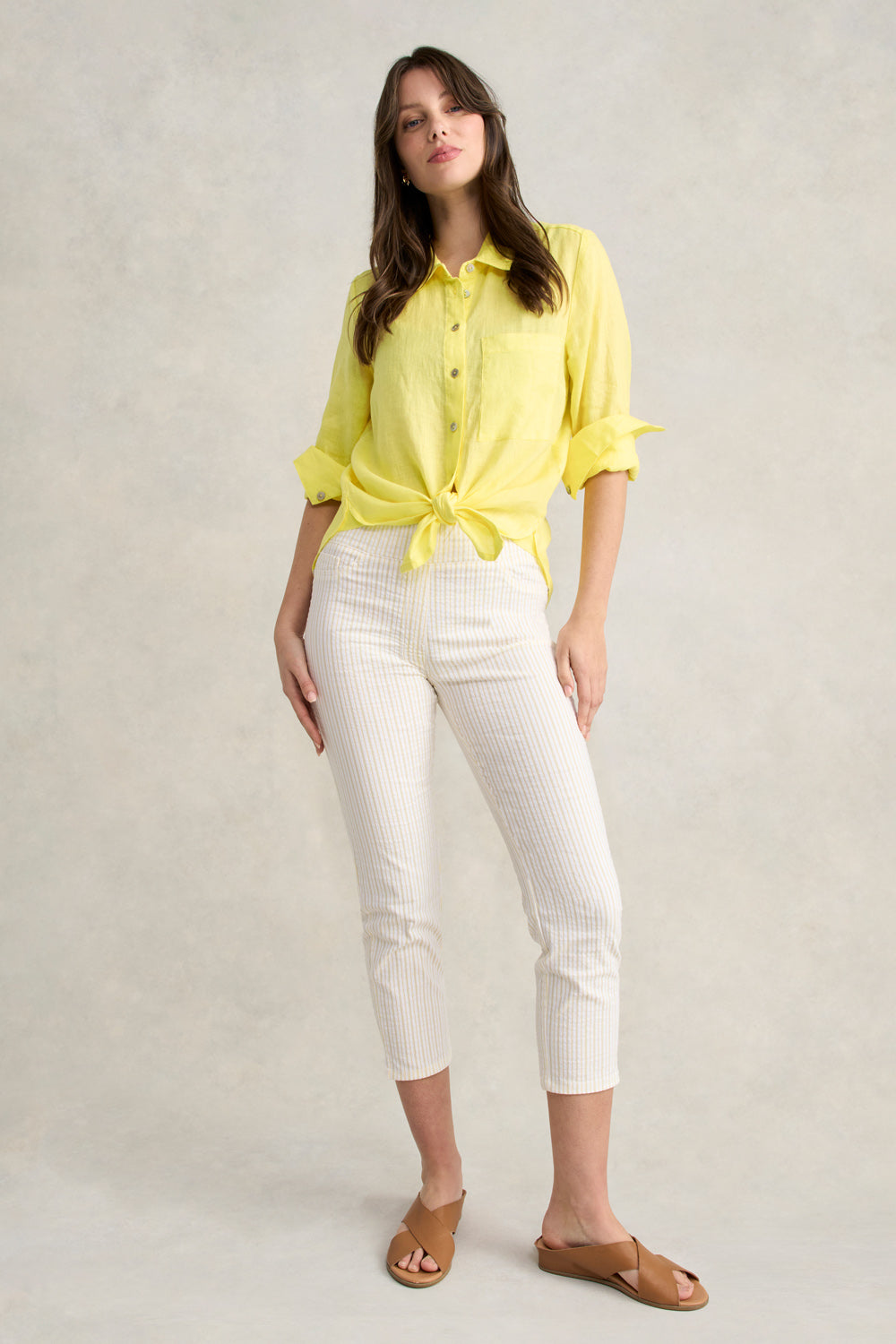Lightweight French Linen Shirt for Men - Breathable Summer Casual Button Down Shirt in Lemon Yellow | Perfect for Beach, Vacation & Outdoor Activities