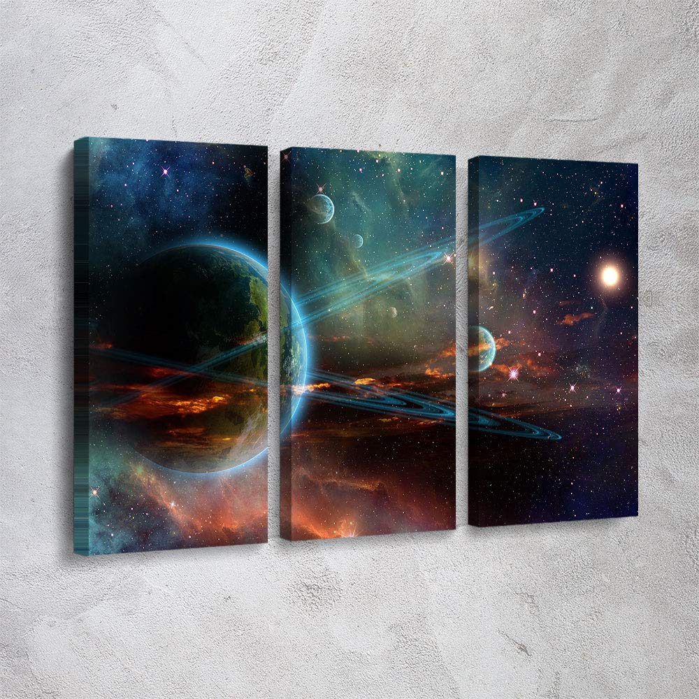 NASA Space Planets Astronomy Solar System Canvas Wall Art - 3 Piece Galaxy Universe Nebula Earth Prints - Office & Home Decor - Ready to Hang - Made in USA | Perfect for Astronomy Lovers, Science Classroom & Modern Interior Design