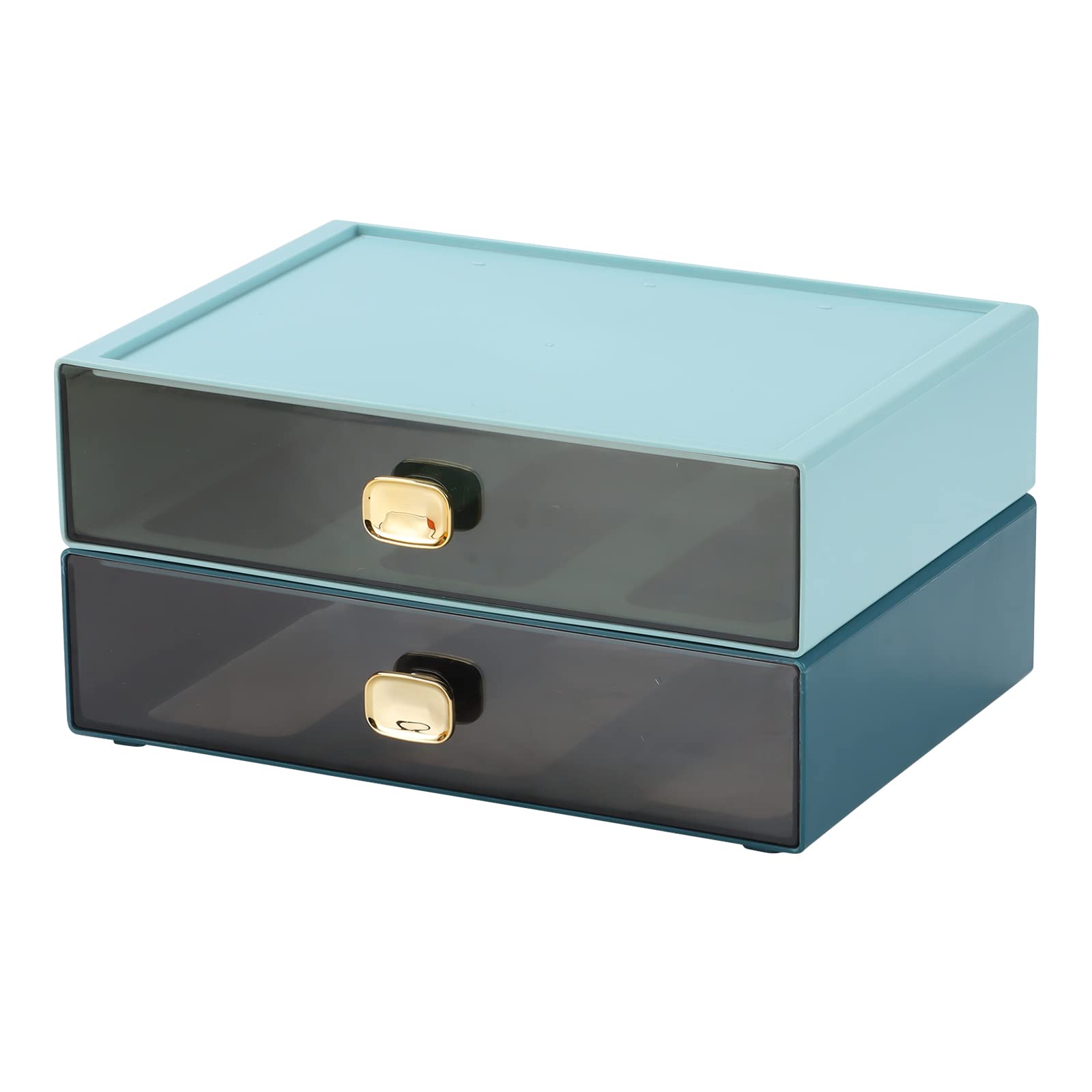 Spacious Desktop Storage Box with 2 Large Drawers - Stackable Office Desk Organizer for Printer Paper & Accessories - Blue & Cyan Plastic Drawers for Workspace & Home Organization | Perfect for Office Supplies, Craft Storage & Home Office Setup