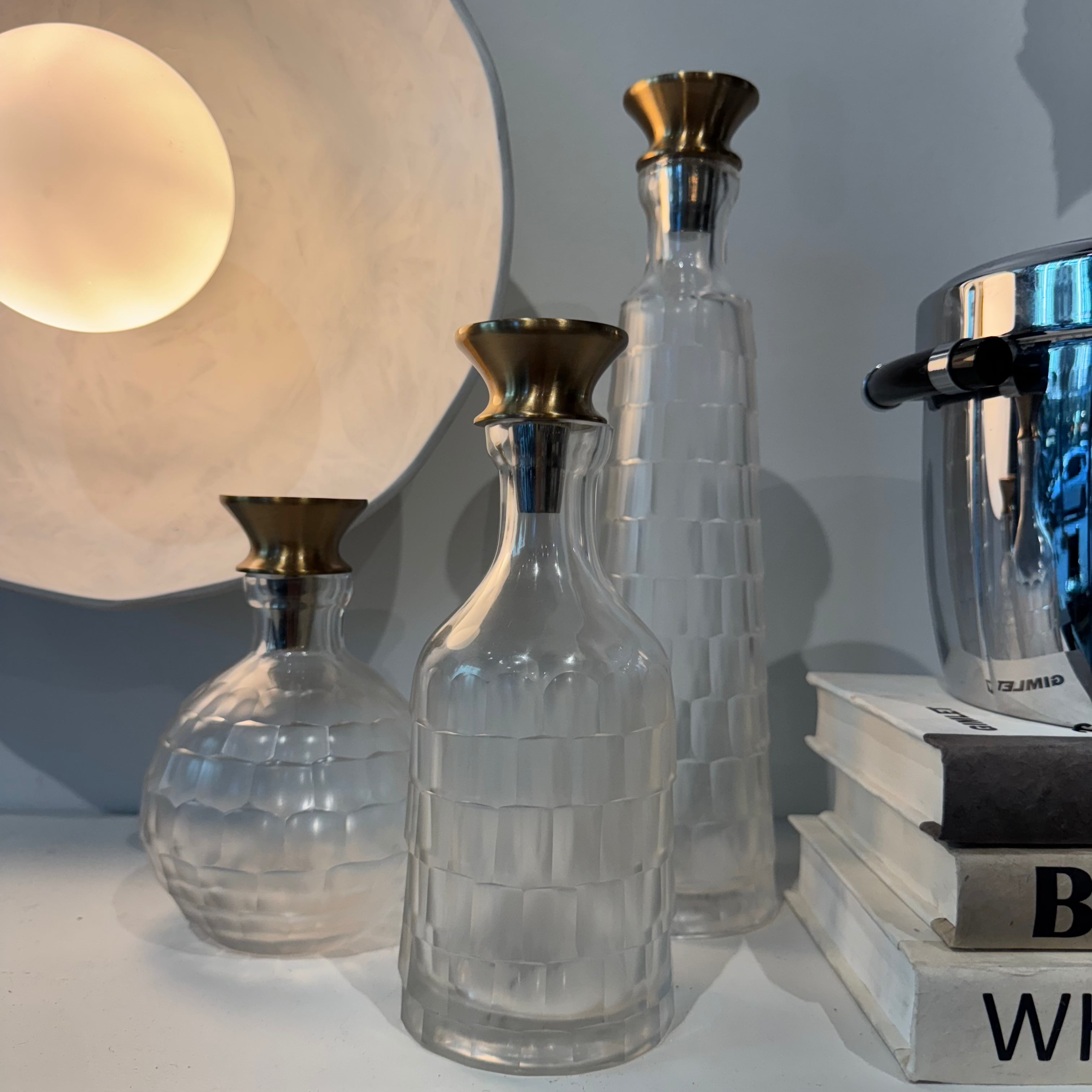 Frosted Glass Decanter with Etched Design - Elegant Wine and Liquor Pouring Vessel for Home Bar, Dinner Parties, and Gifts