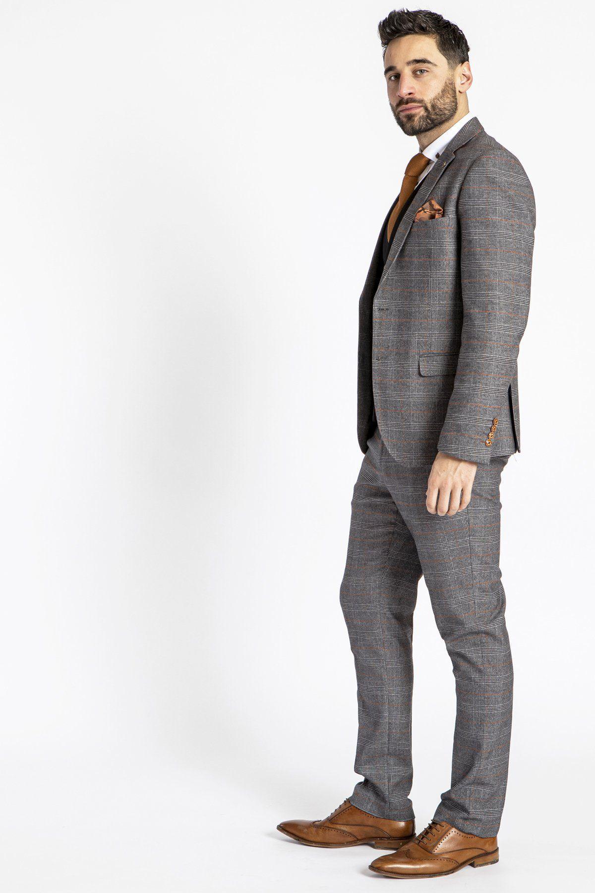 JENSON Grey Check Suit with MAX Black Waistcoat - Premium Men's Formal Wear for Business Meetings, Weddings & Special Occasions