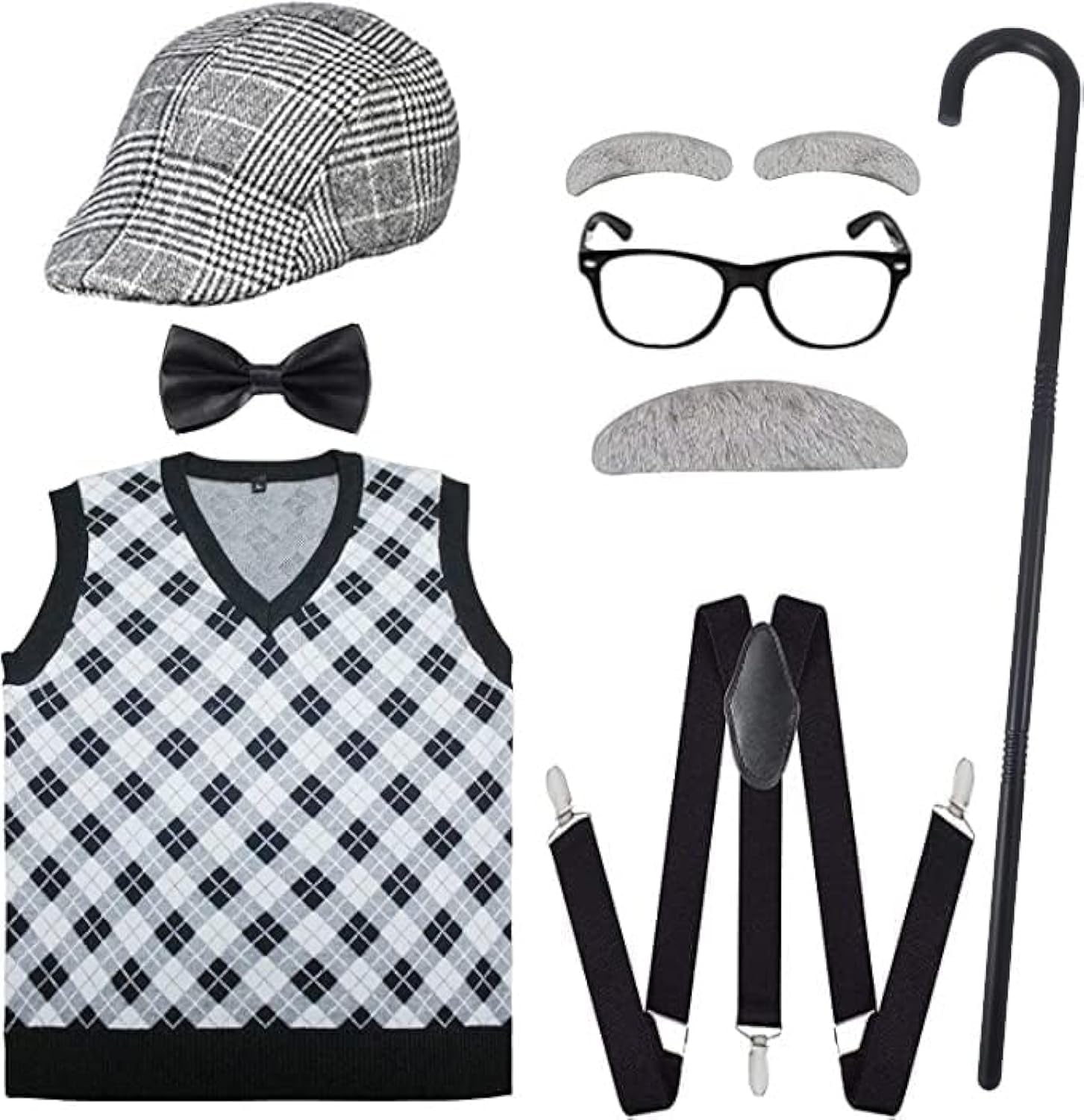 ATTBEA Old Man Costume for Kids - 100 Days of School Costume Set with Hat & Glasses | Funny Dress Up Outfit for Boys | School Spirit Day & Halloween Costume Party