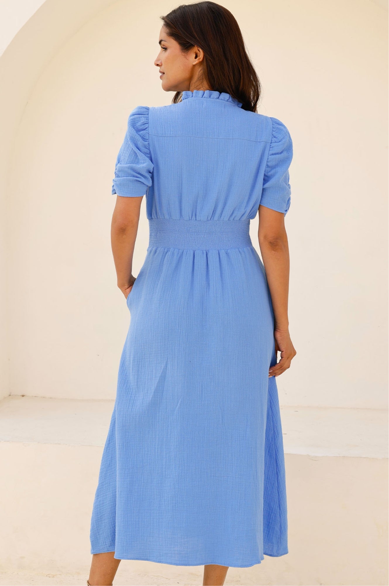 Esha Cheesecloth Dress in Cornflower Blue - Lightweight Boho Maxi Dress for Beach, Summer, and Casual Outings