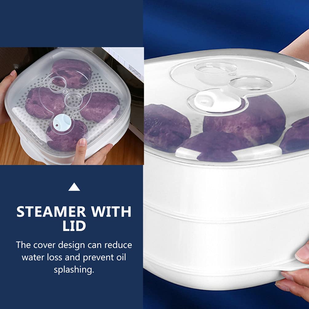 Cabilock Microwave Steamer Set - 3-Piece BPA-Free Food Grade Plastic Containers with Lids for Vegetables, Dumplings & Buns - Perfect for Quick Healthy Meals, Office Lunches & Meal Prep
