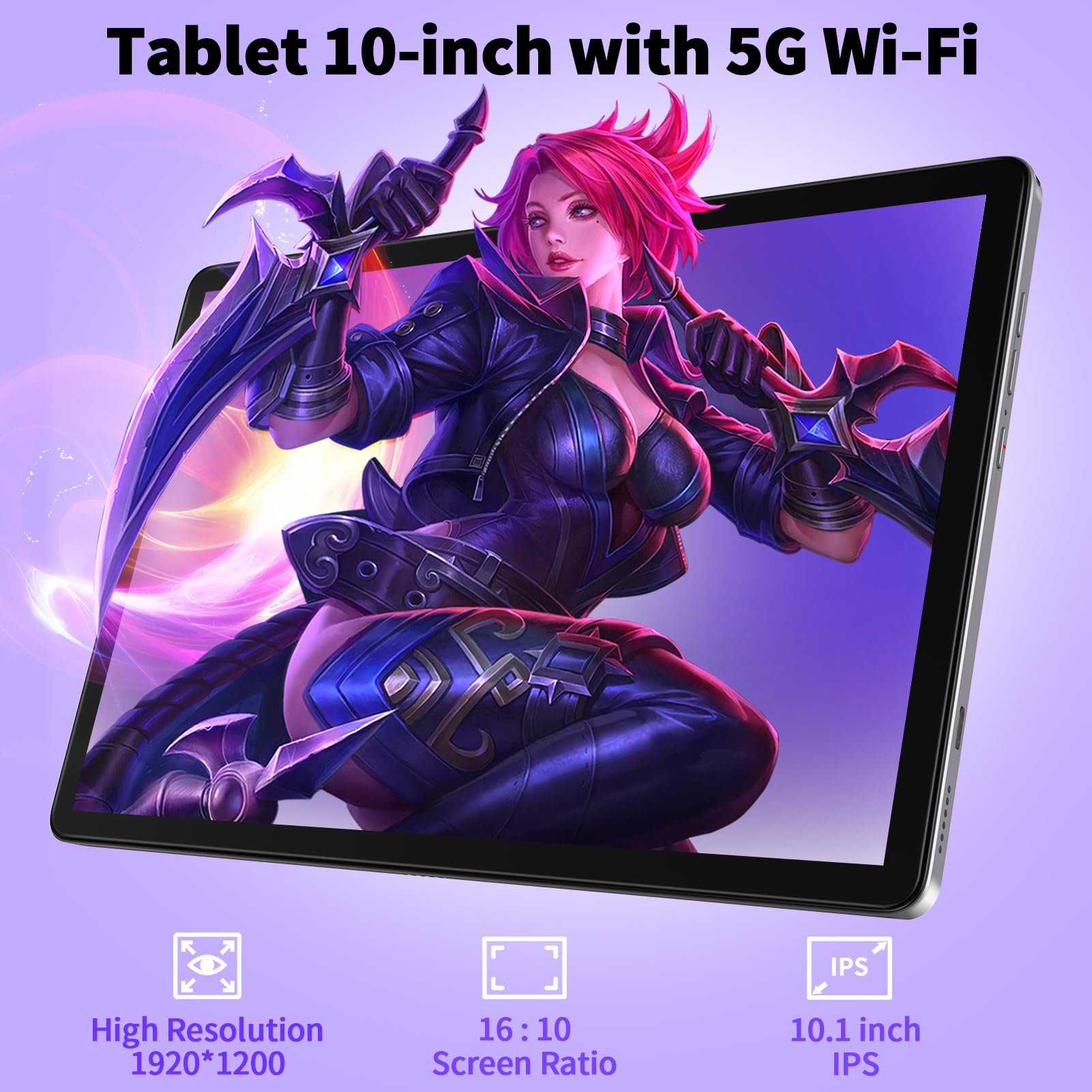 VASOUN 10 Inch Android Tablet - 12GB RAM 128GB Storage, 4G LTE, 2K FHD IPS Screen, Octa-Core Processor, 5GHz WiFi, Dual Camera, Bluetooth, Aluminum Body with Protective Case | Perfect for Work, Study, and Entertainment