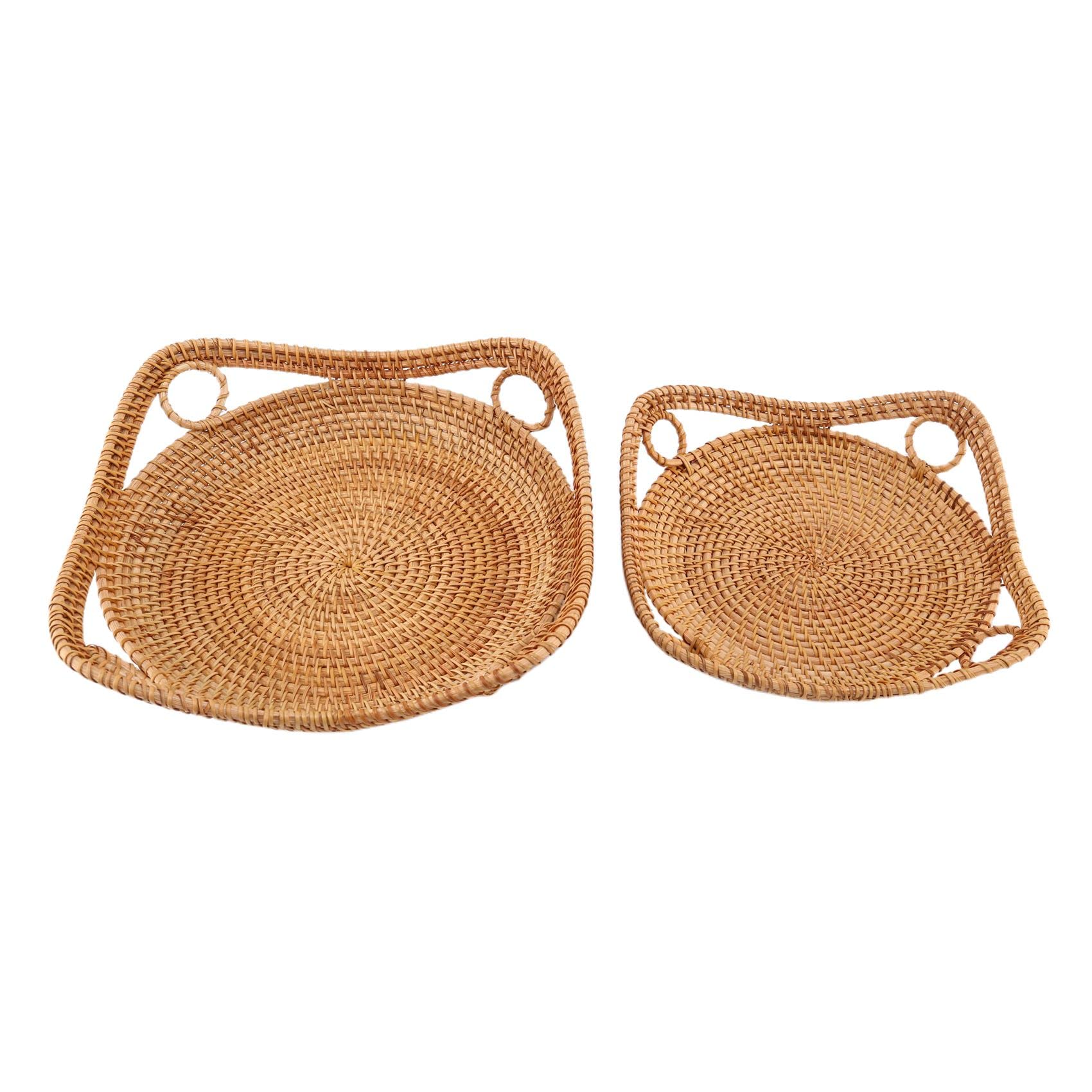 2 Pack Woven Rattan Fruit Basket for Kitchen Storage - Bread Serving Tray for Restaurant, Snack Display, Home Decor & Gift Ideas - Perfect for Dining Table, Countertop, and Party Serving