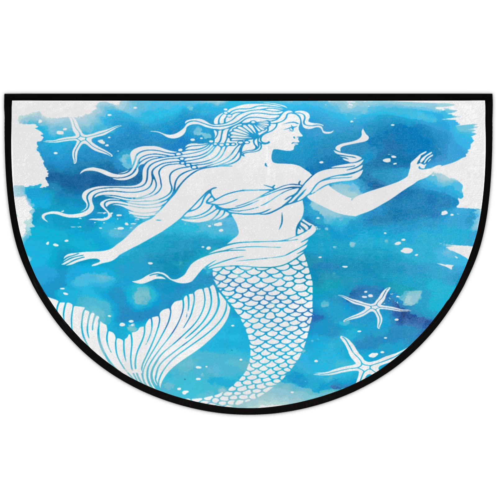 Ocean Mermaid Painting Half Round Non-Slip Doormat - 24