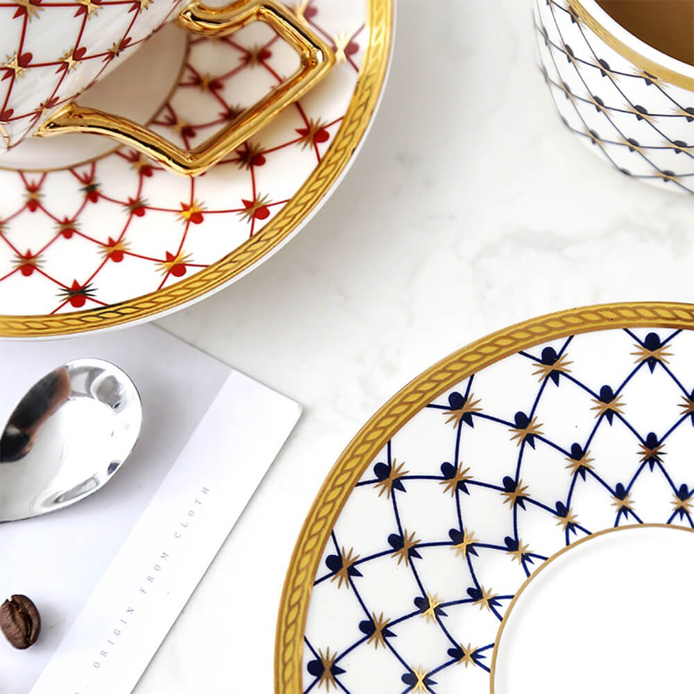 Premium Blue Porcelain Tea Cups and Saucers Set - Elegant Tea Drinking Experience for Afternoon Tea, Gifts, and Home Decor